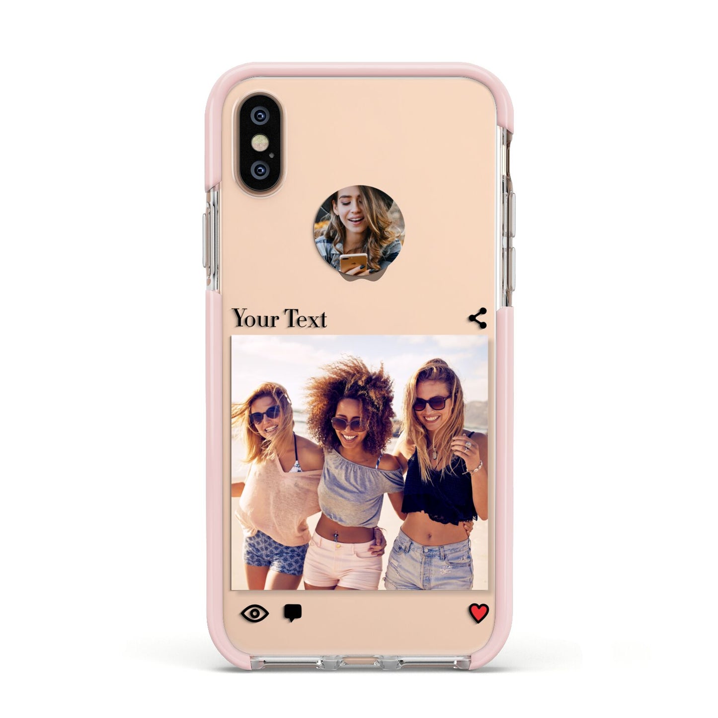 Social Media Photo Apple iPhone Xs Impact Case Pink Edge on Gold Phone