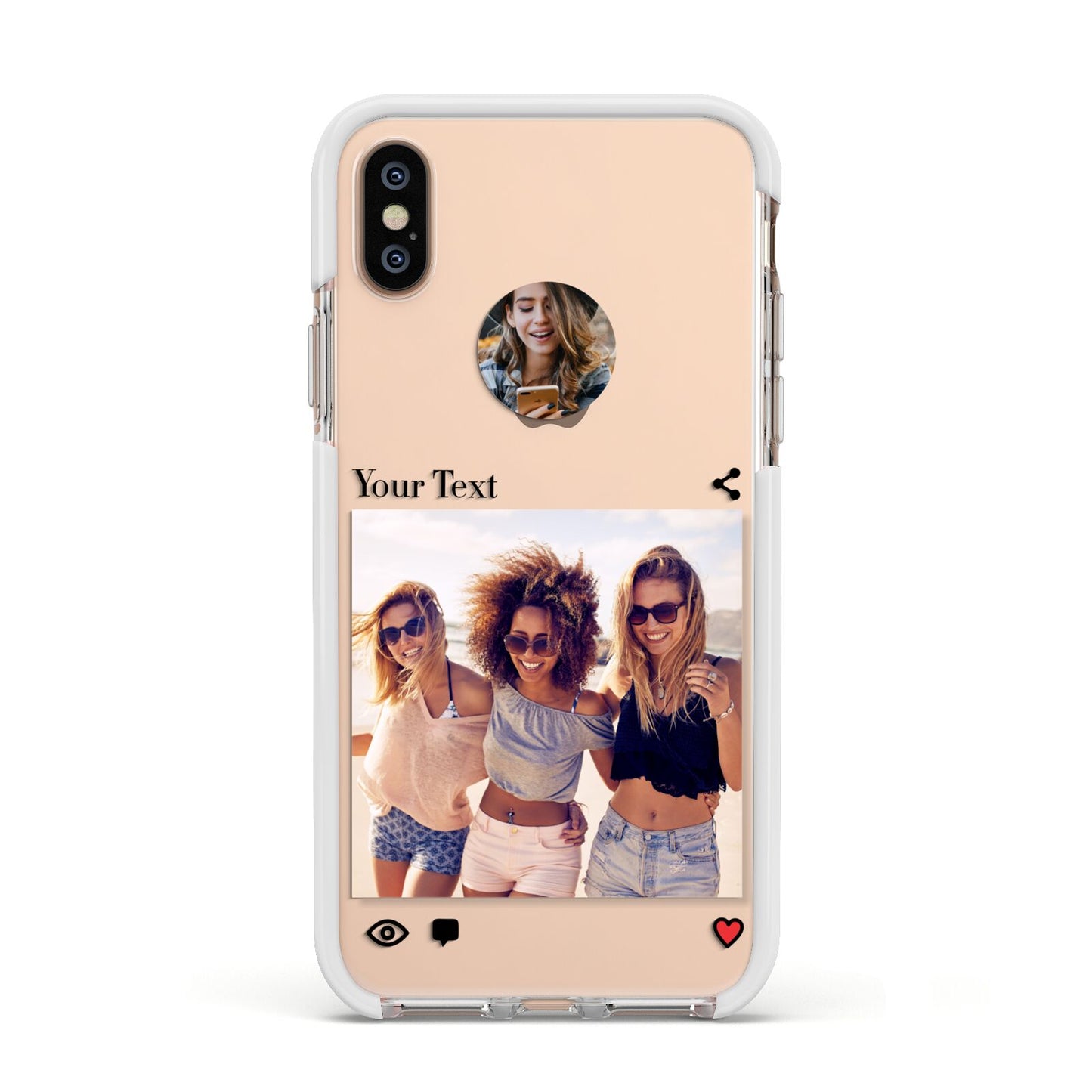 Social Media Photo Apple iPhone Xs Impact Case White Edge on Gold Phone