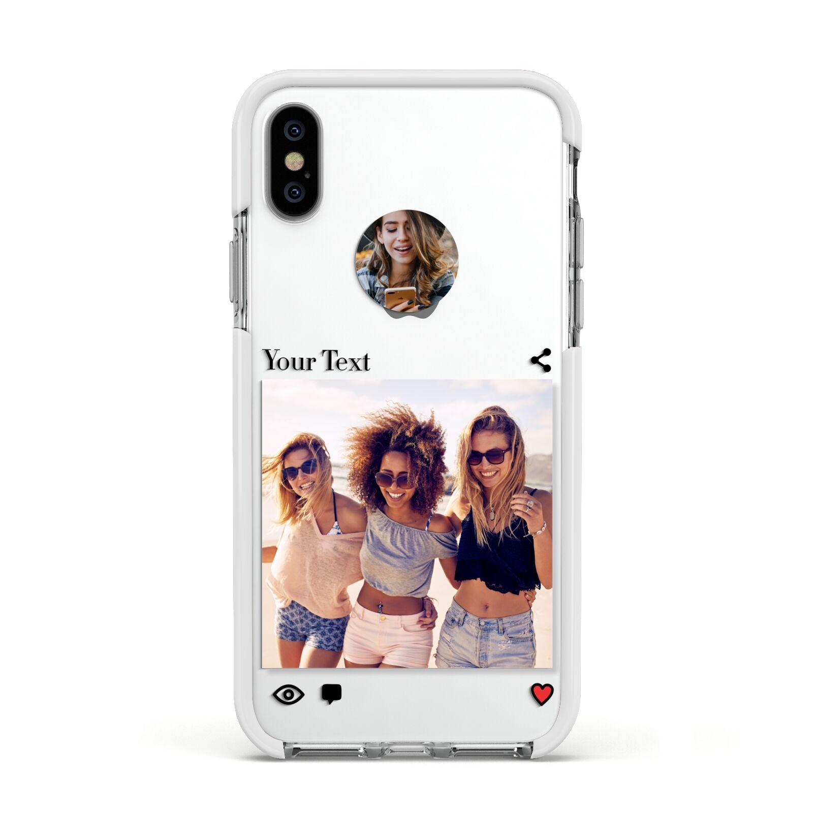 Social Media Photo Apple iPhone Xs Impact Case White Edge on Silver Phone