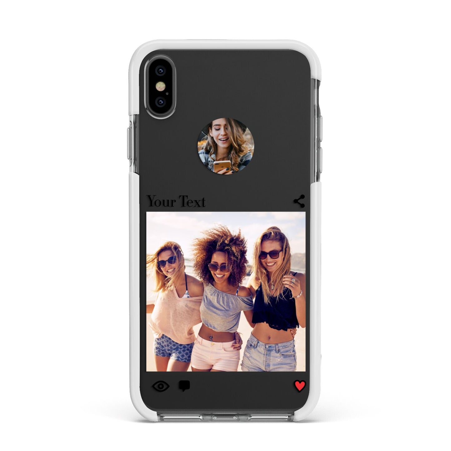 Social Media Photo Apple iPhone Xs Max Impact Case White Edge on Black Phone