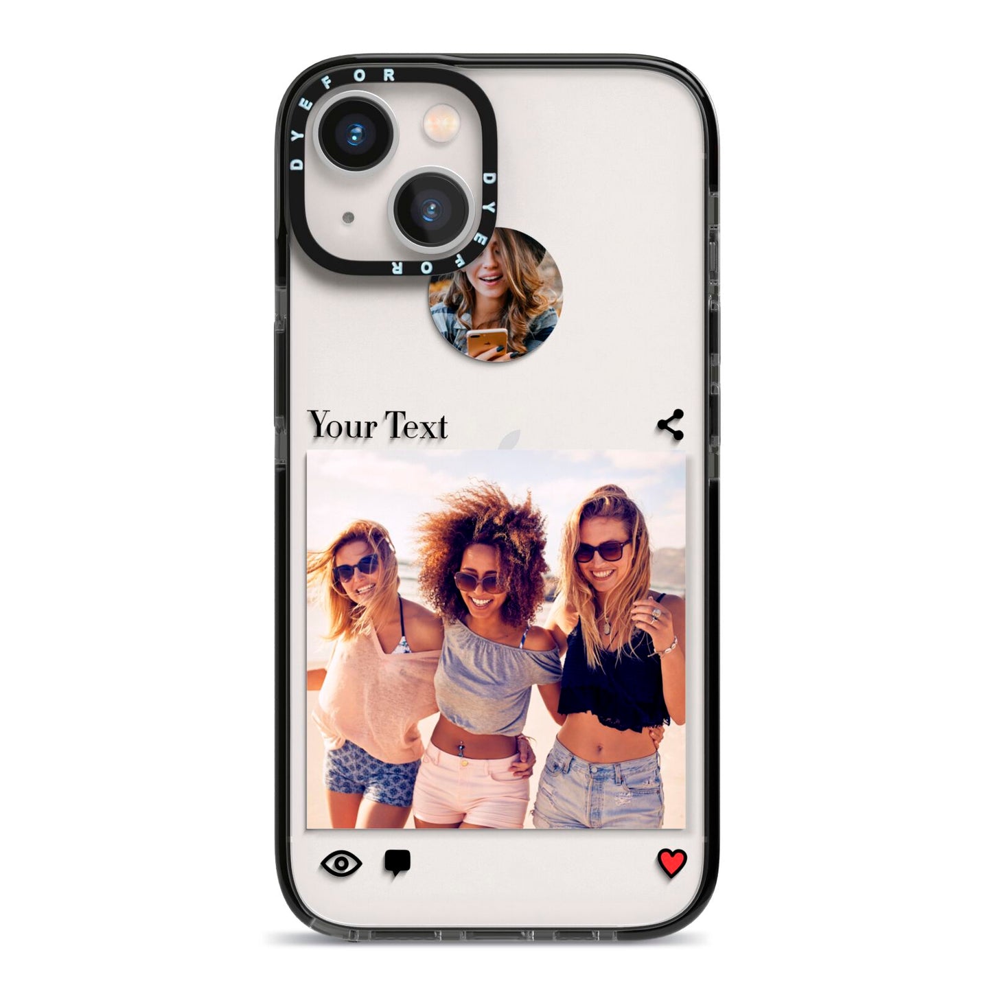 Social Media Photo iPhone 13 Black Impact Case on Silver phone