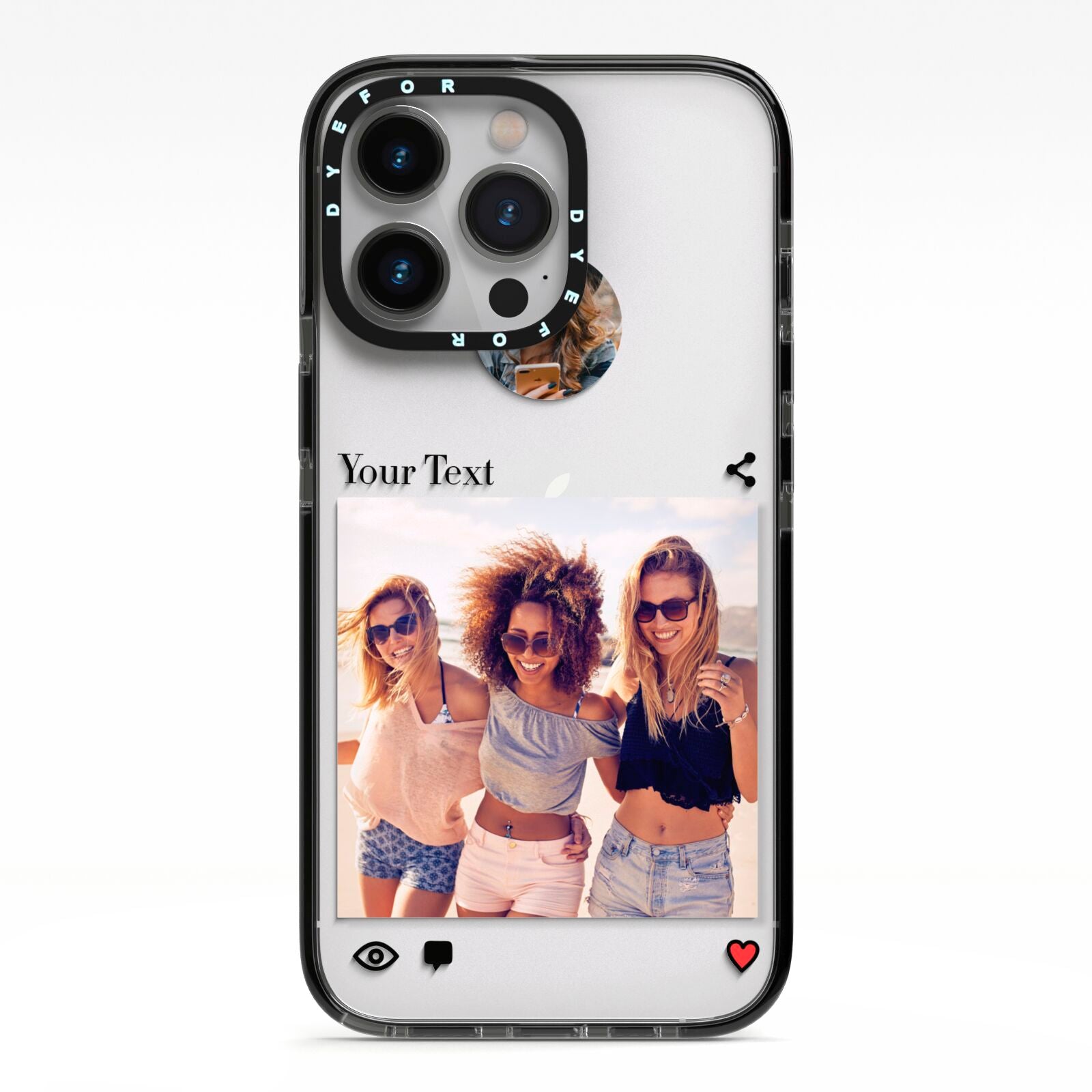 Social Media Photo iPhone 13 Pro Black Impact Case on Silver phone