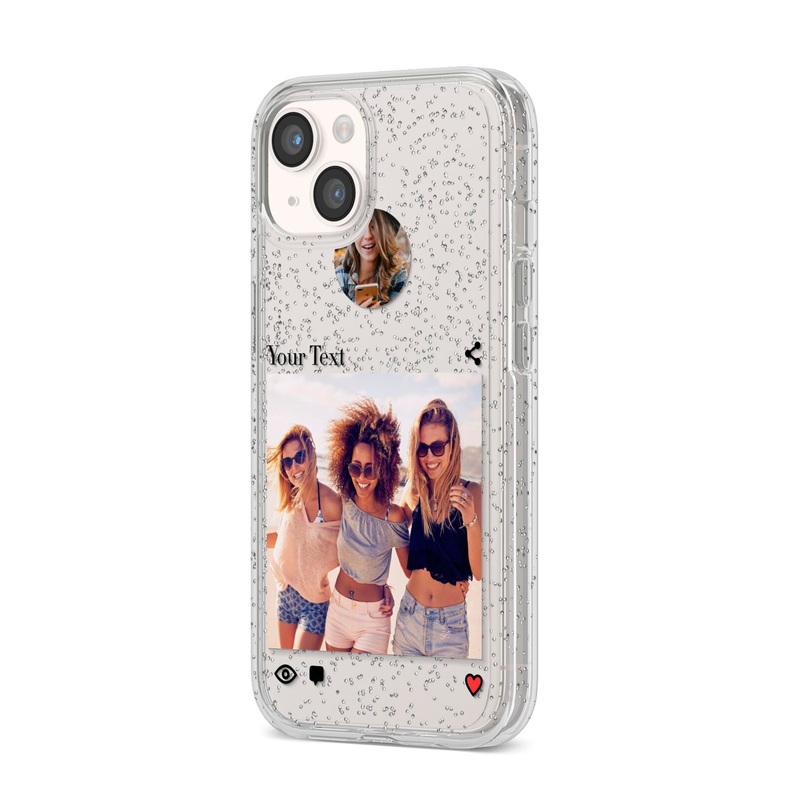 Social Media Photo iPhone 14 Glitter Tough Case Starlight Angled Image