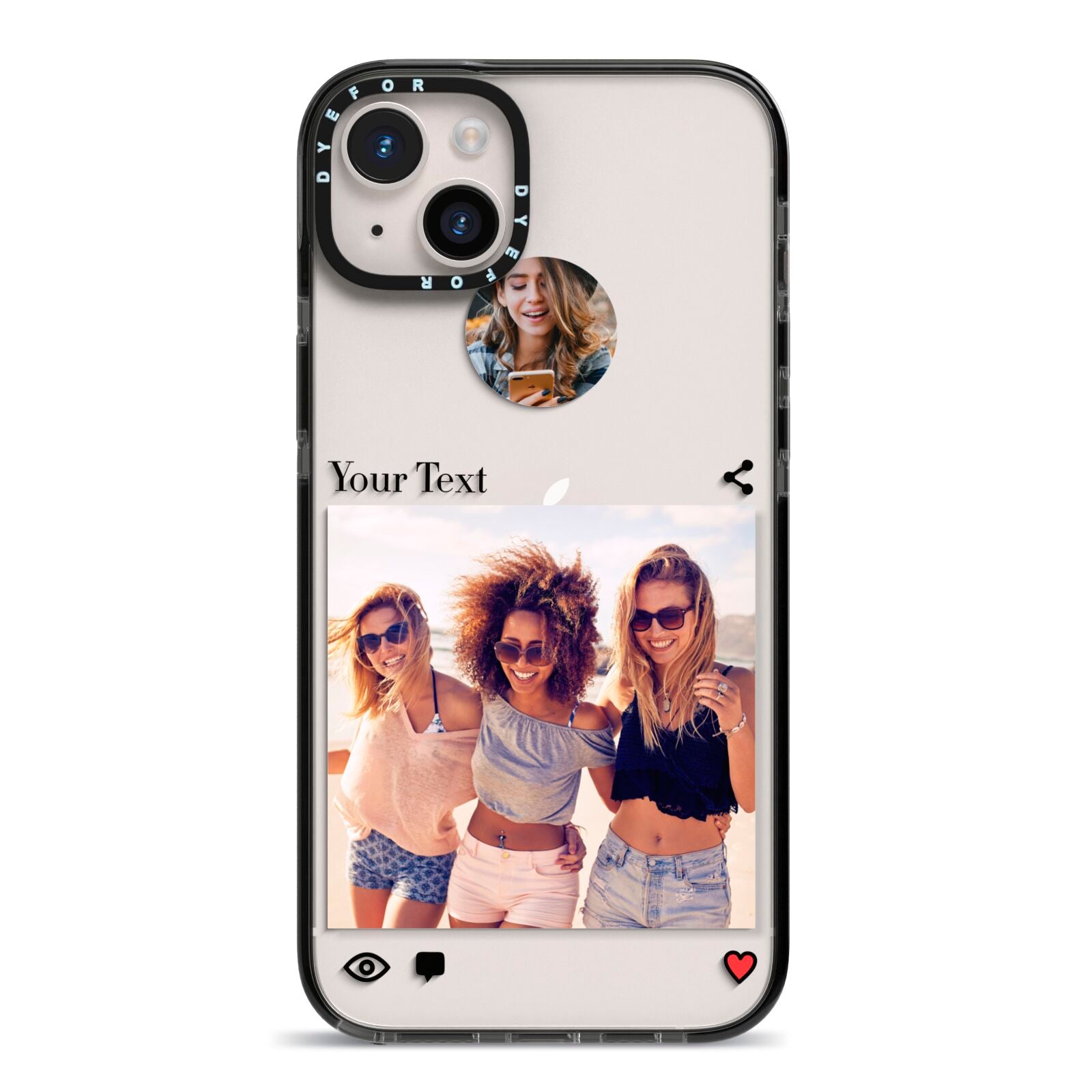 Social Media Photo iPhone 14 Plus Black Impact Case on Silver phone