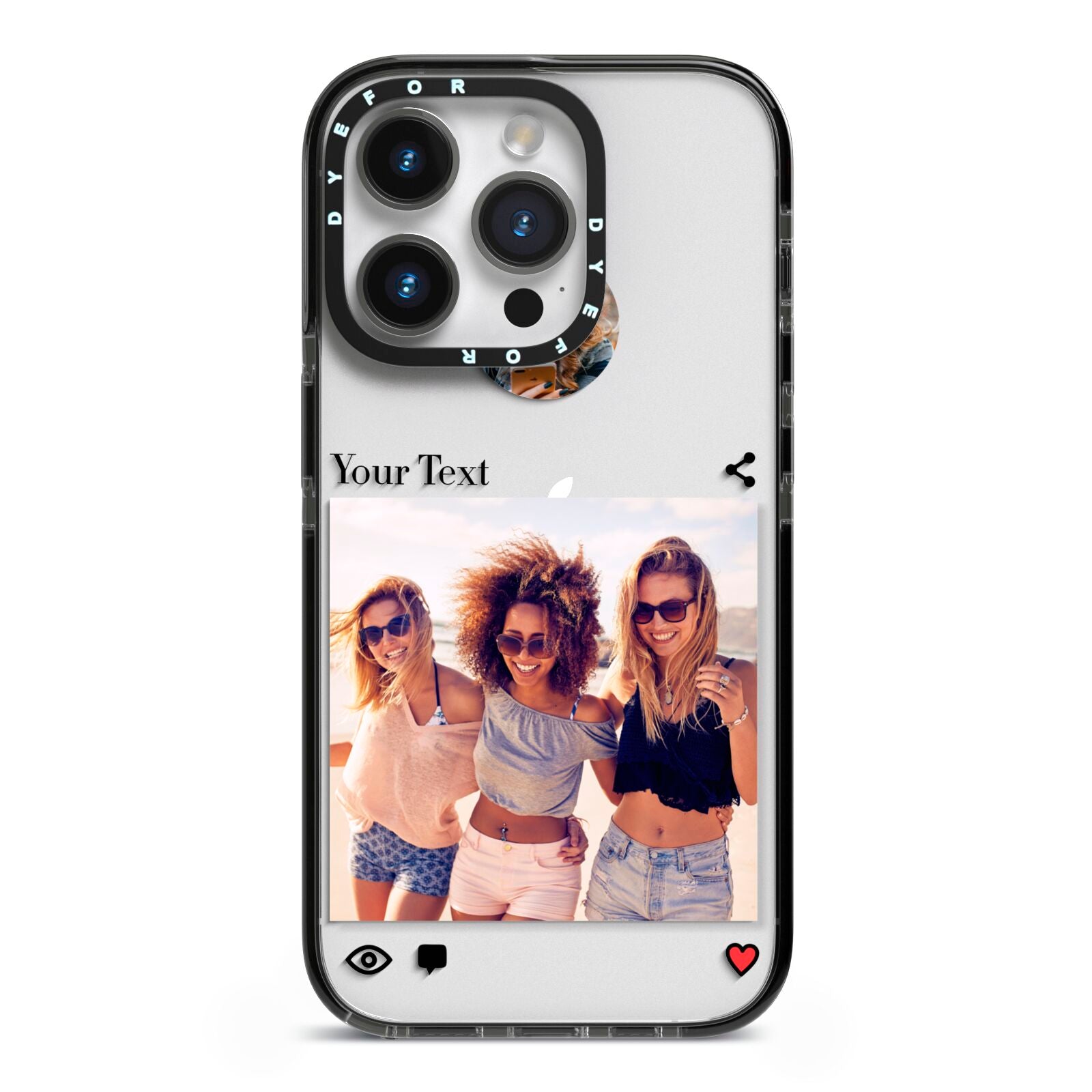 Social Media Photo iPhone 14 Pro Black Impact Case on Silver phone