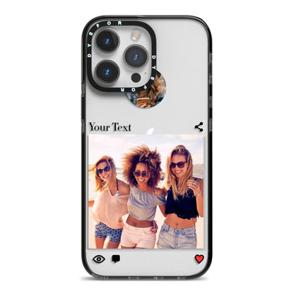 Social Media Photo iPhone 14 Pro Max Black Impact Case on Silver phone