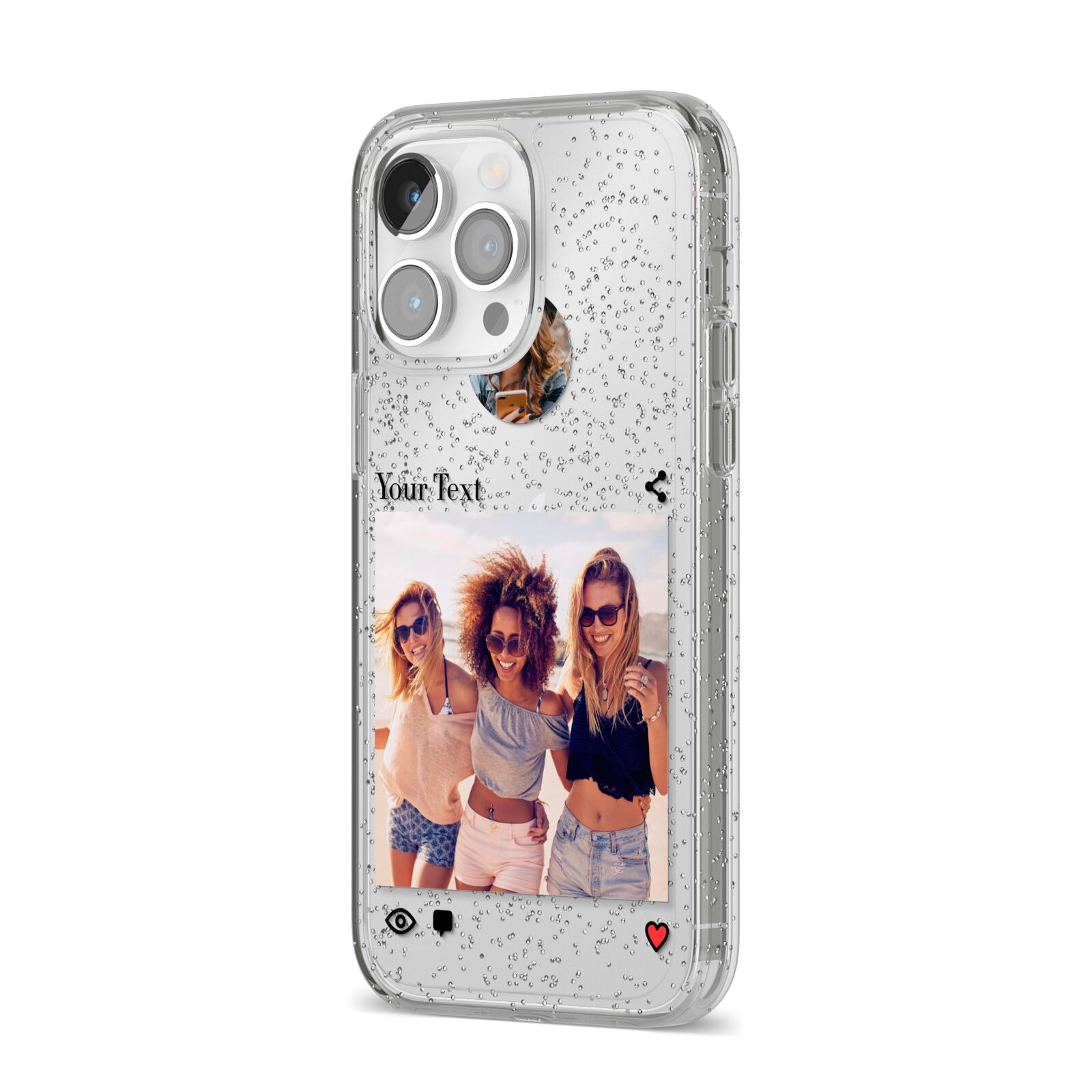 Social Media Photo iPhone 14 Pro Max Glitter Tough Case Silver Angled Image