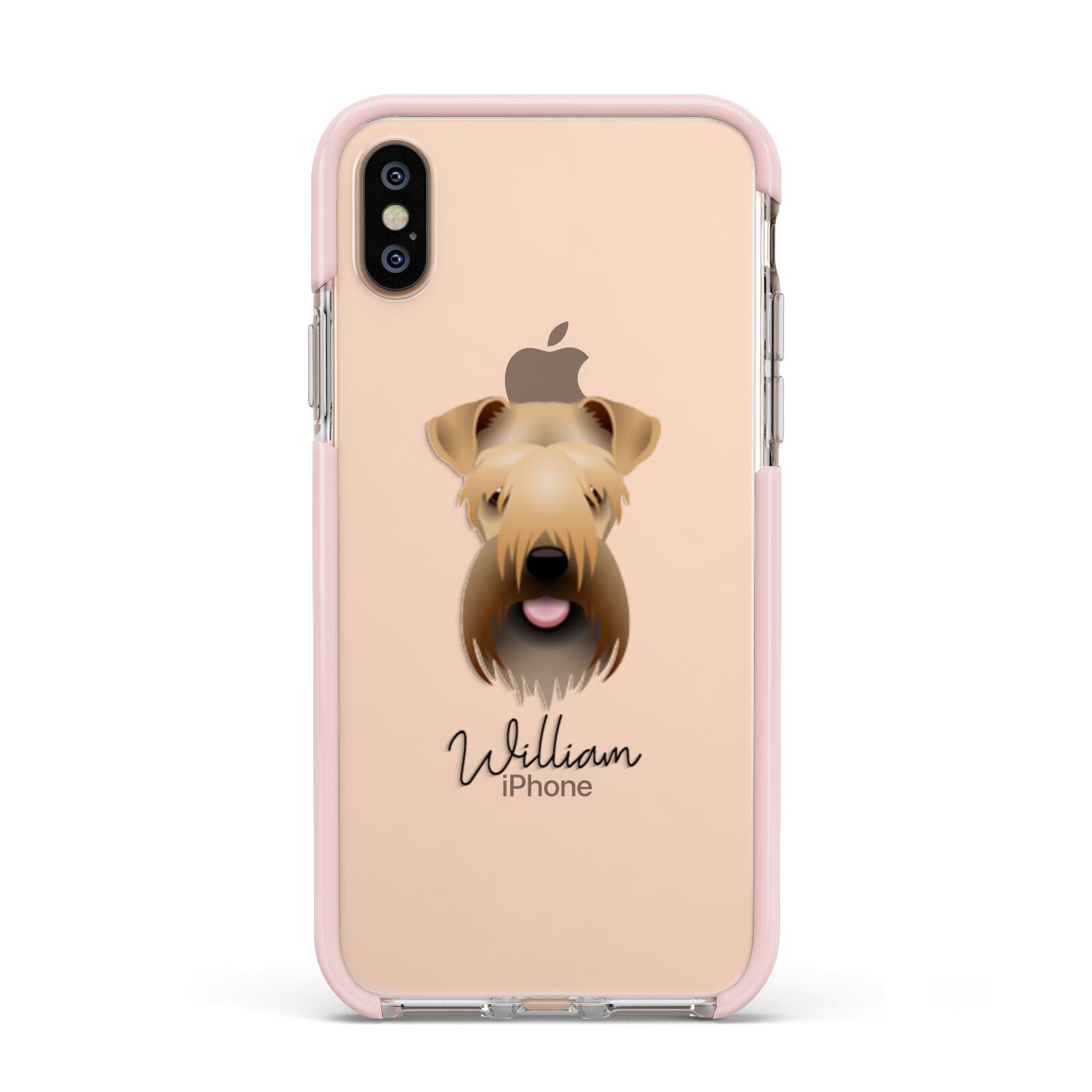 Soft Coated Wheaten Terrier Personalised Apple iPhone Xs Impact Case Pink Edge on Gold Phone