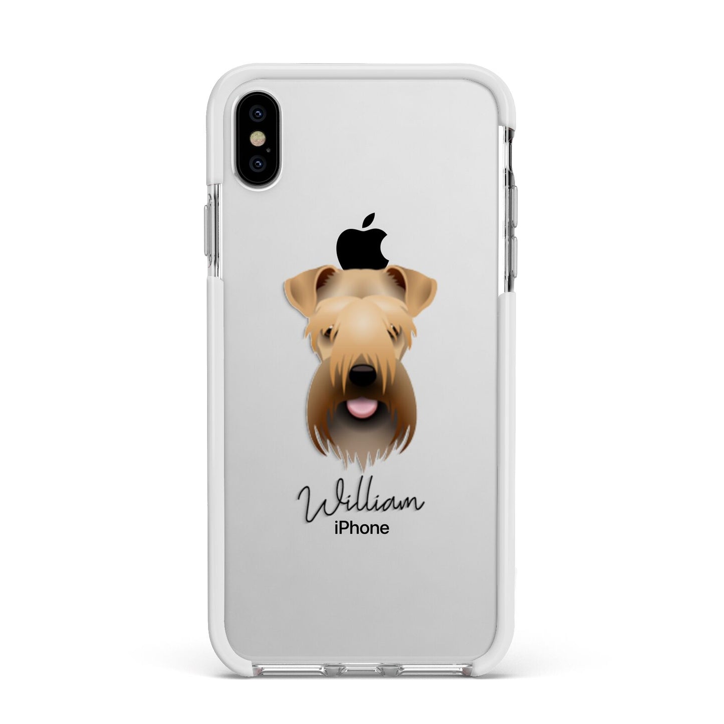 Soft Coated Wheaten Terrier Personalised Apple iPhone Xs Max Impact Case White Edge on Silver Phone