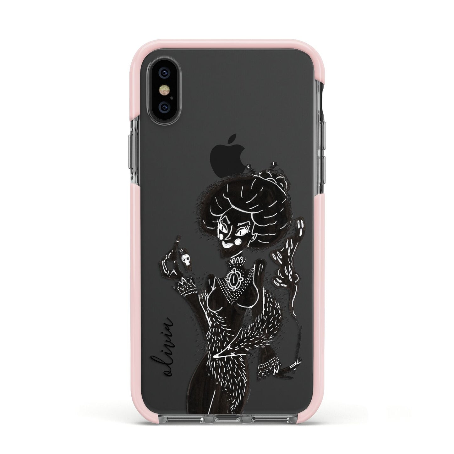 Sophisticated Witch Personalised Apple iPhone Xs Impact Case Pink Edge on Black Phone