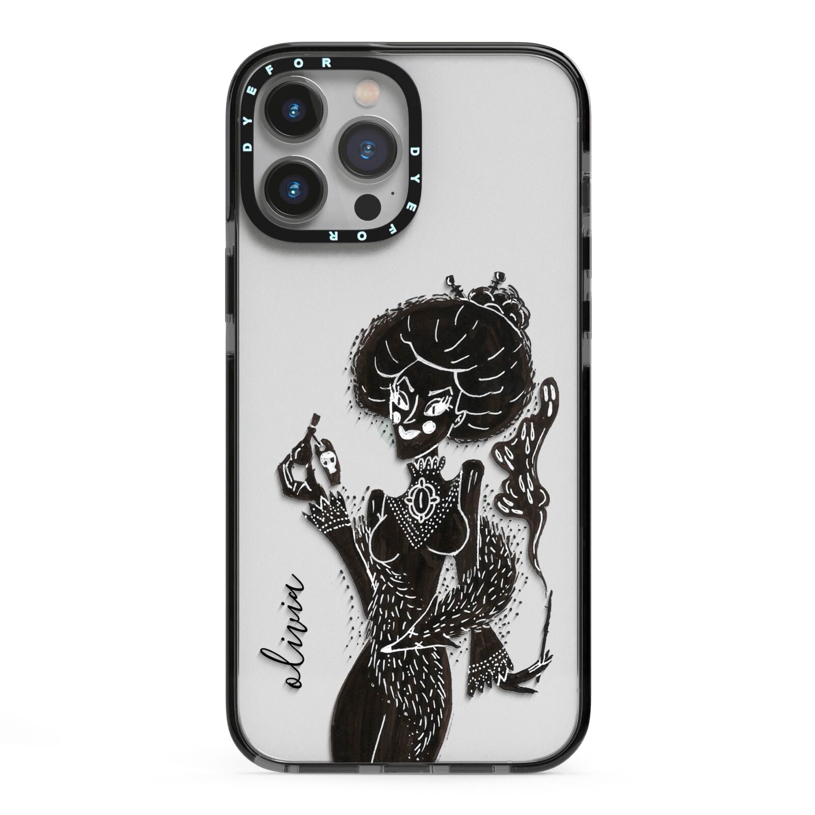 Sophisticated Witch Personalised iPhone 13 Pro Max Black Impact Case on Silver phone