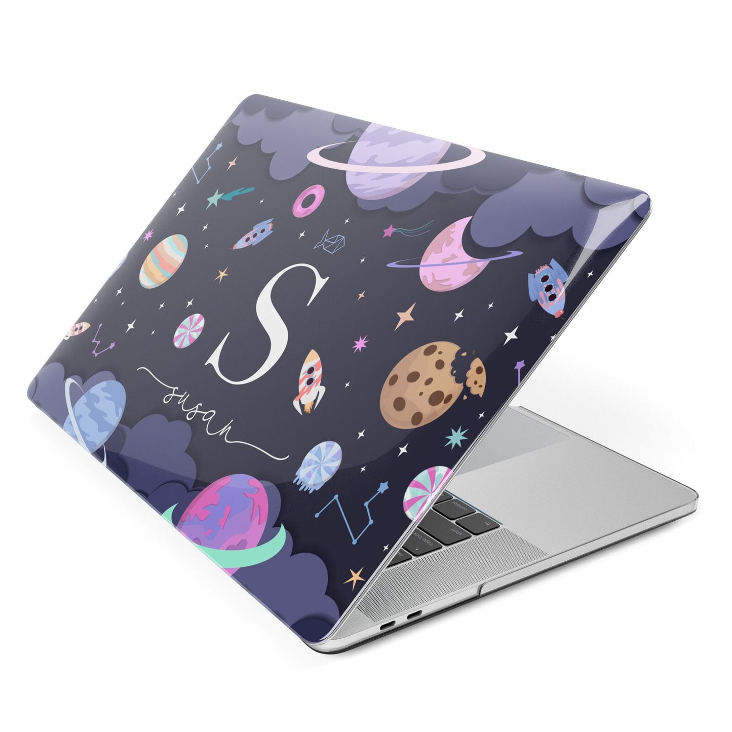 Space Personalised Initial Name Apple MacBook Case Side View