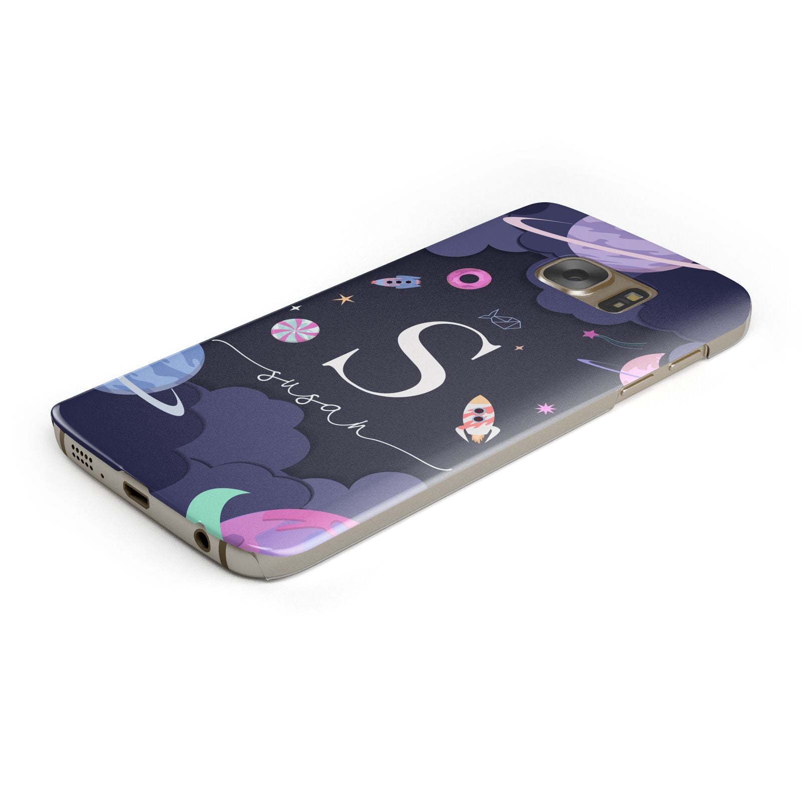 Space Personalised Initial Name Protective Samsung Galaxy Case Angled Image