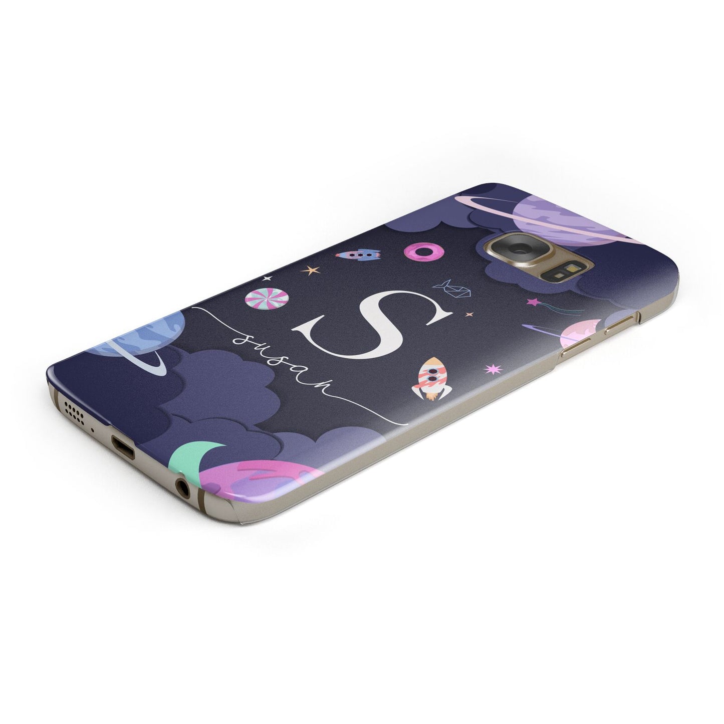 Space Personalised Initial Name Samsung Galaxy Case Bottom Cutout