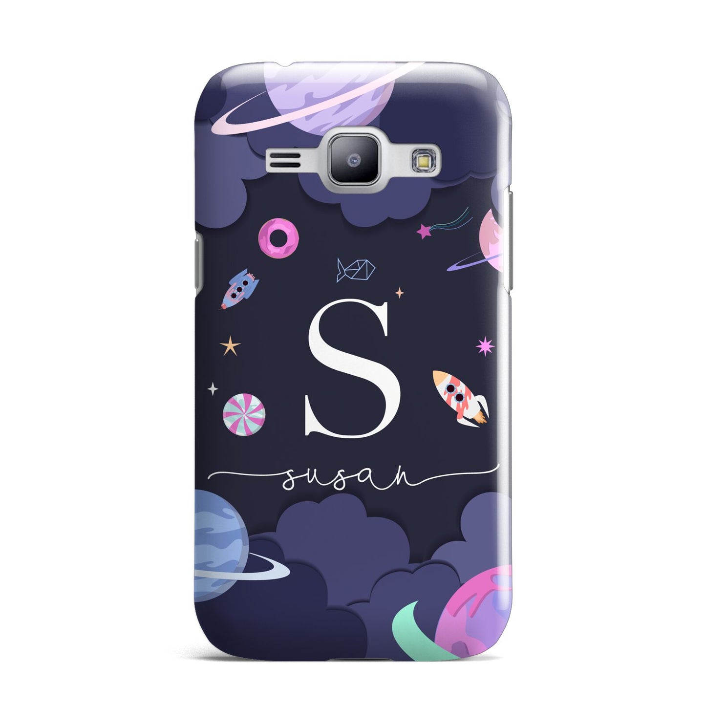 Space Personalised Initial Name Samsung Galaxy J1 2015 Case