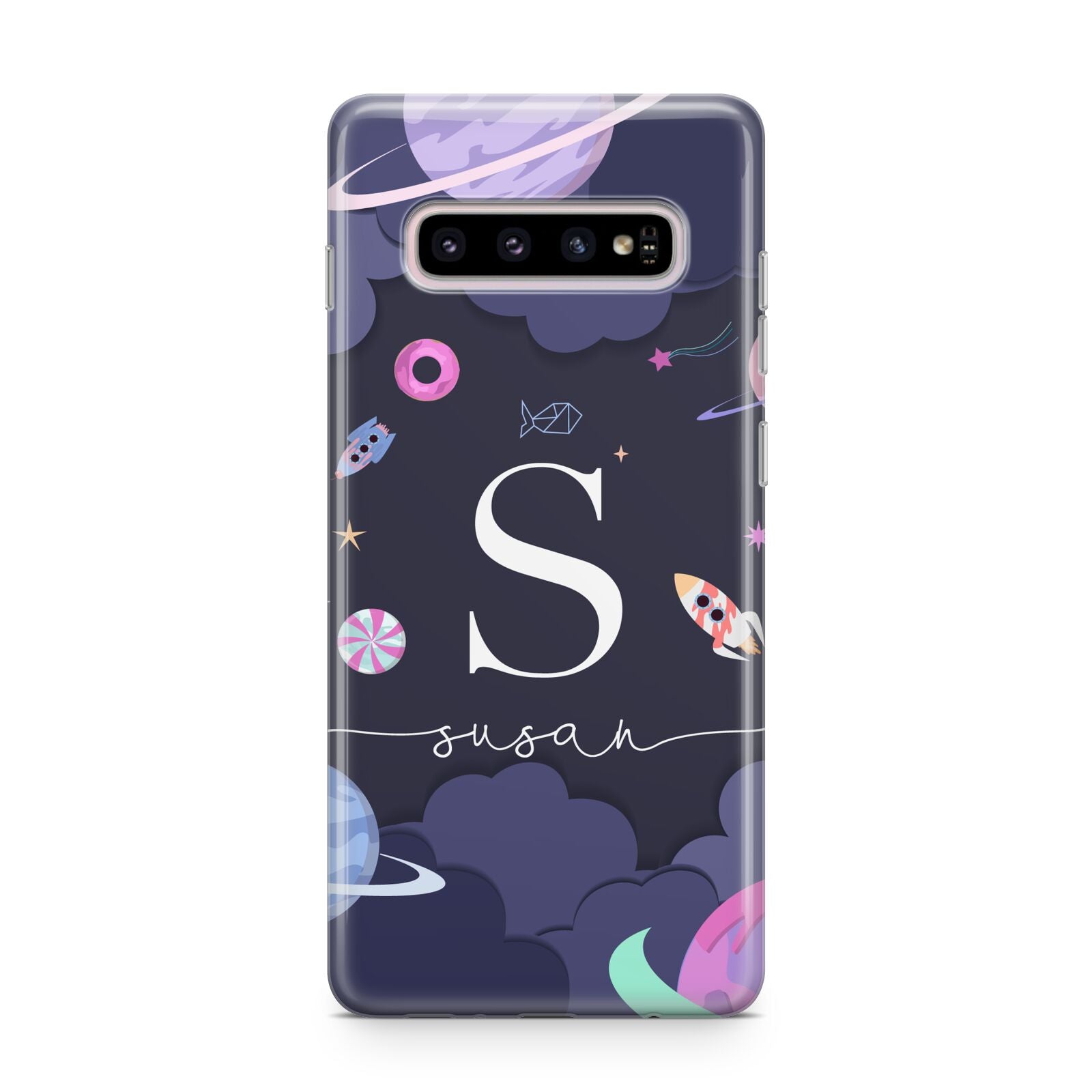 Space Personalised Initial Name Samsung Galaxy S10 Plus Case