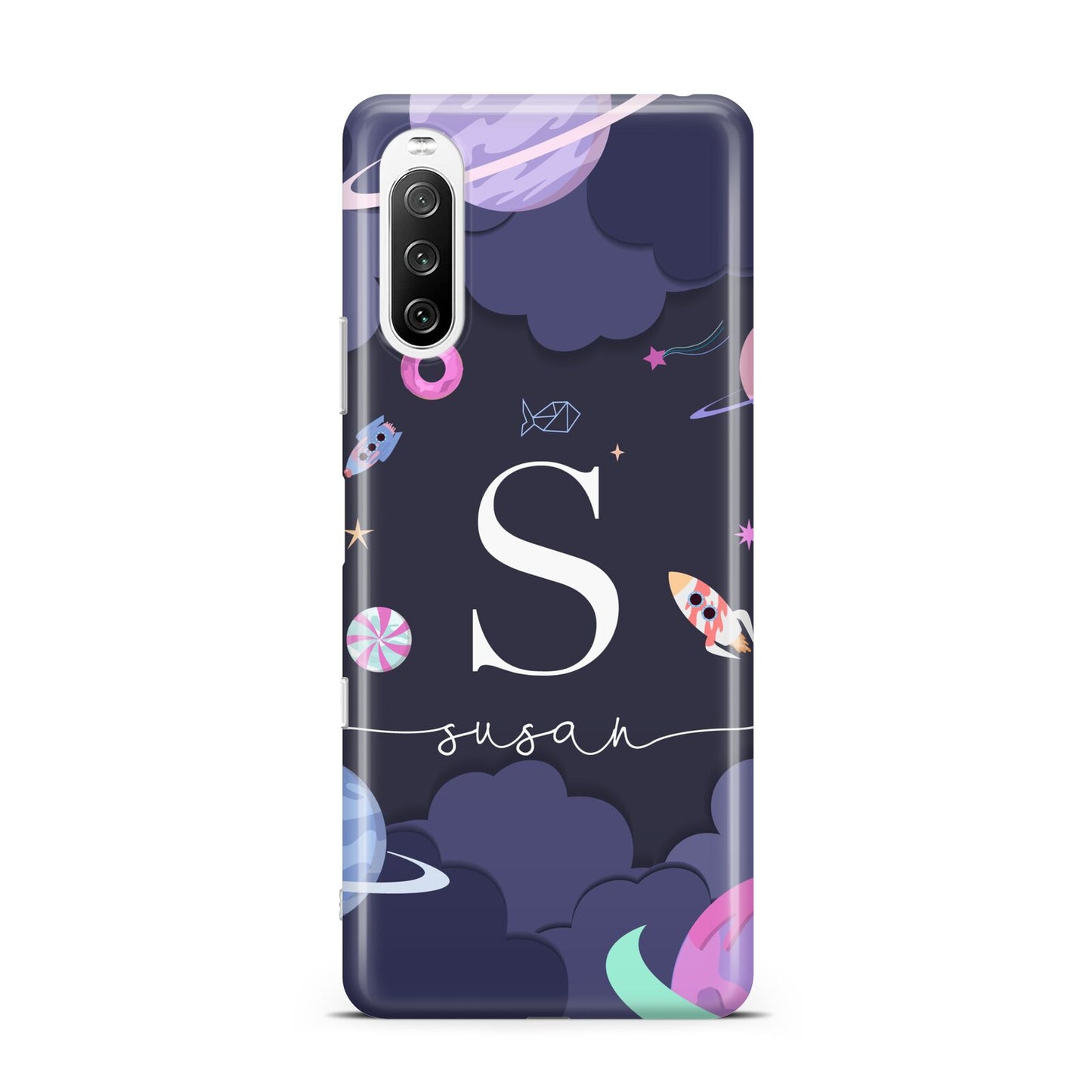 Space Personalised Initial Name Sony Xperia 10 III Case