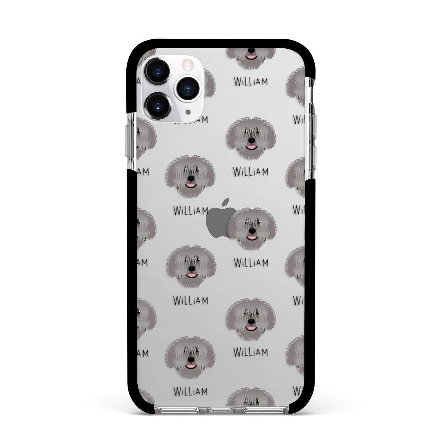 Spanish Water Dog Icon with Name Apple iPhone 11 Pro Max in Silver with Black Impact Case