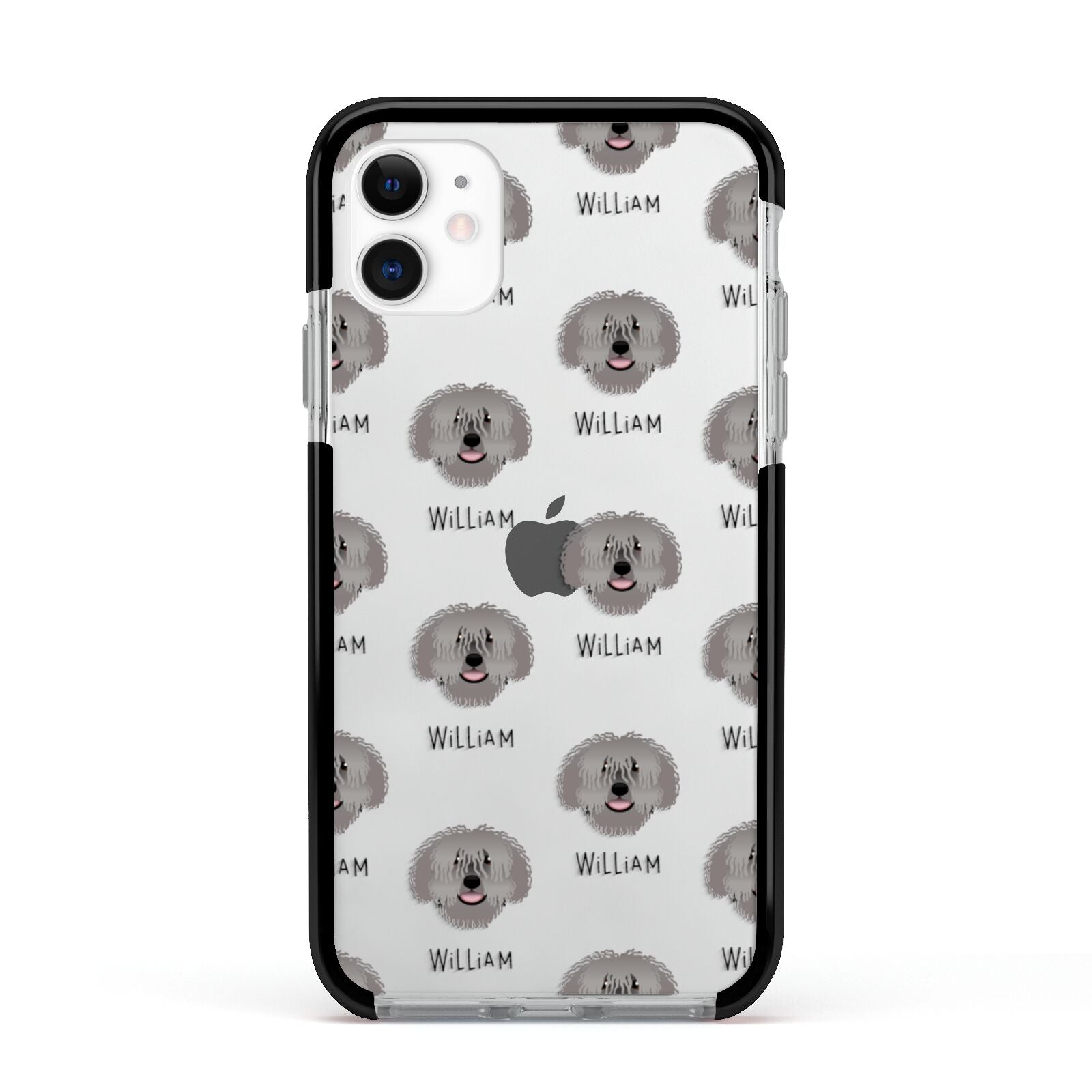 Spanish Water Dog Icon with Name Apple iPhone 11 in White with Black Impact Case