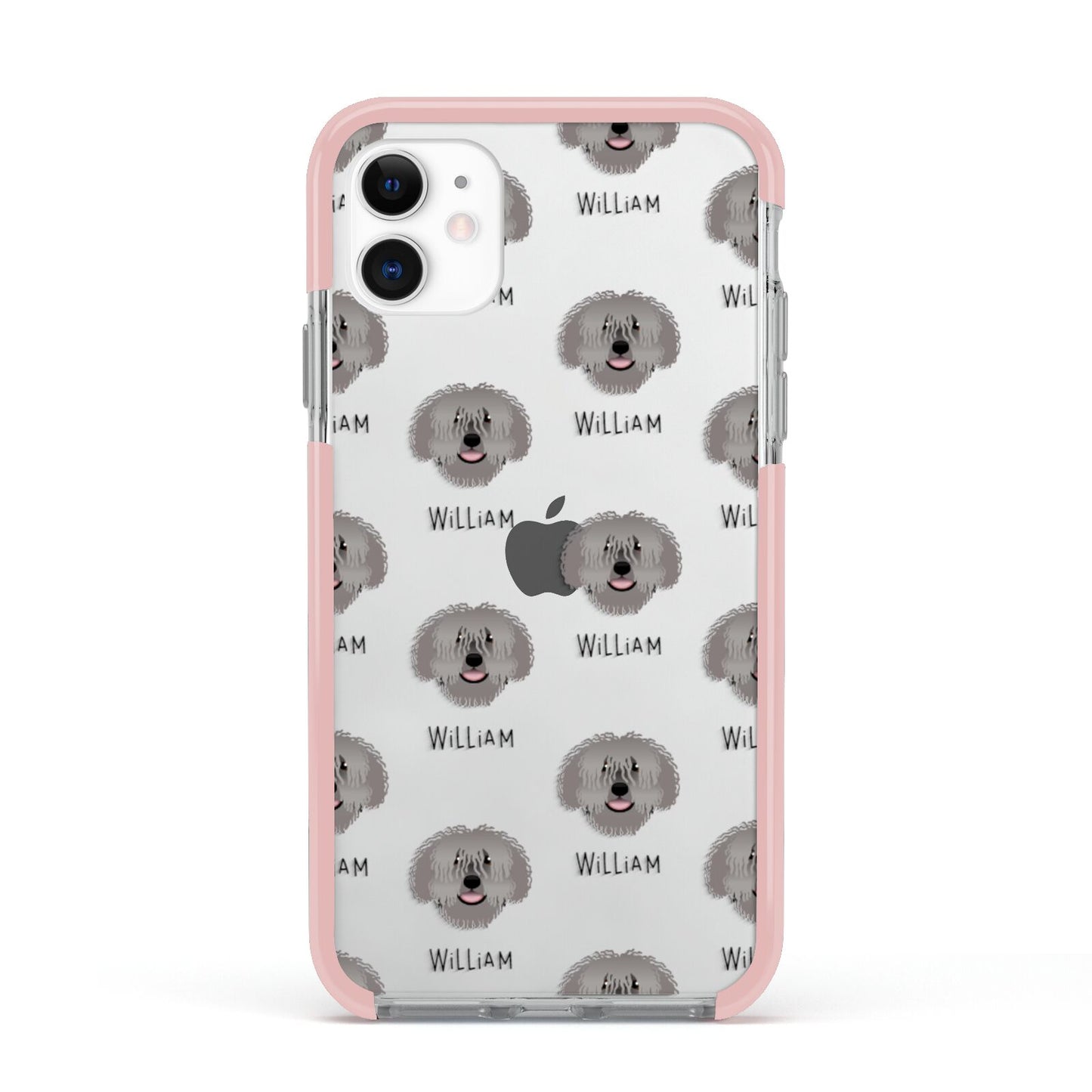 Spanish Water Dog Icon with Name Apple iPhone 11 in White with Pink Impact Case