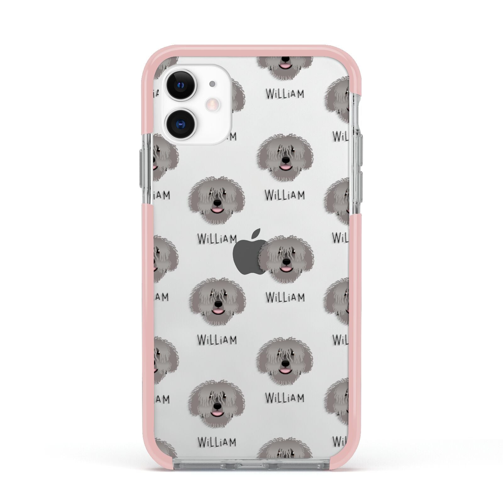 Spanish Water Dog Icon with Name Apple iPhone 11 in White with Pink Impact Case