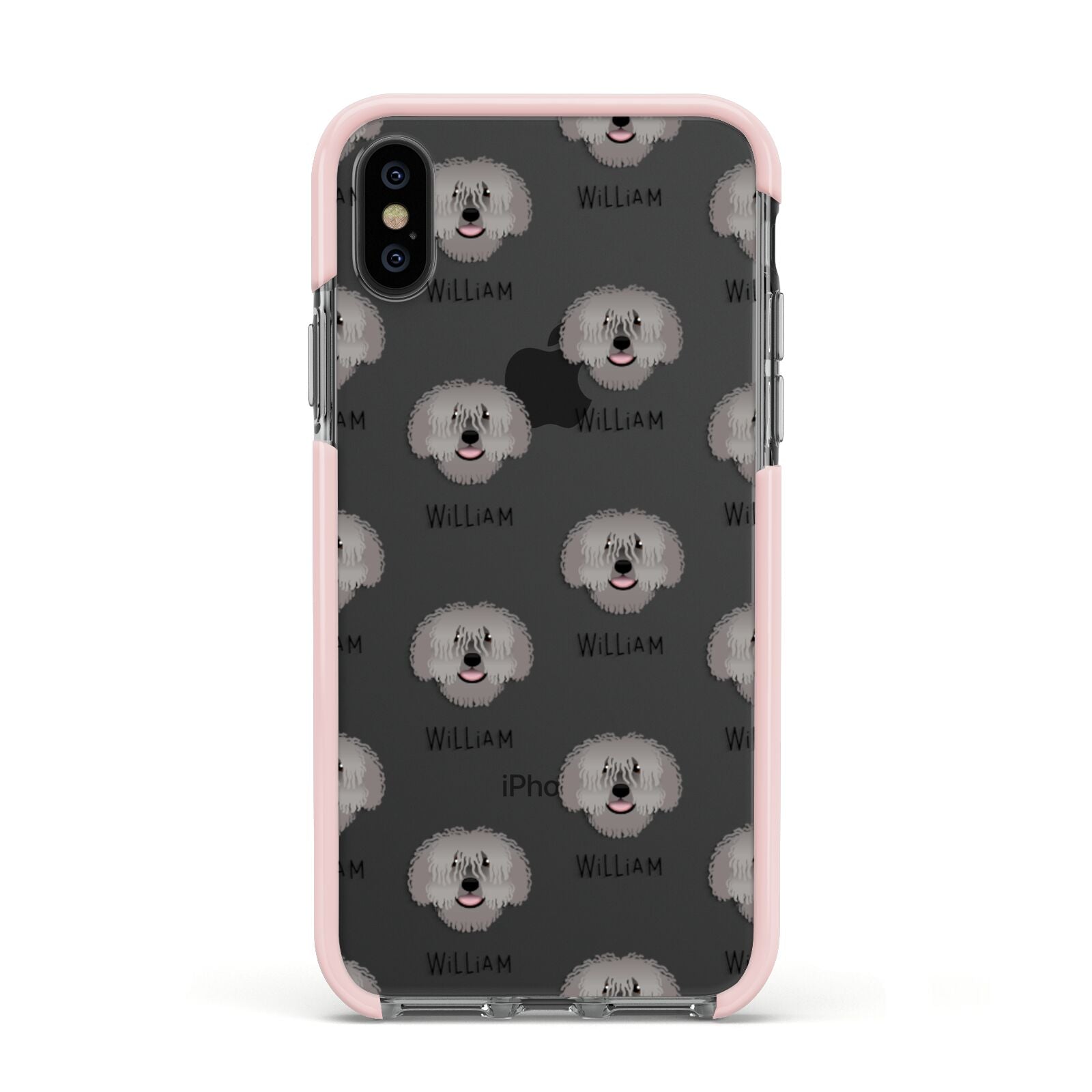 Spanish Water Dog Icon with Name Apple iPhone Xs Impact Case Pink Edge on Black Phone
