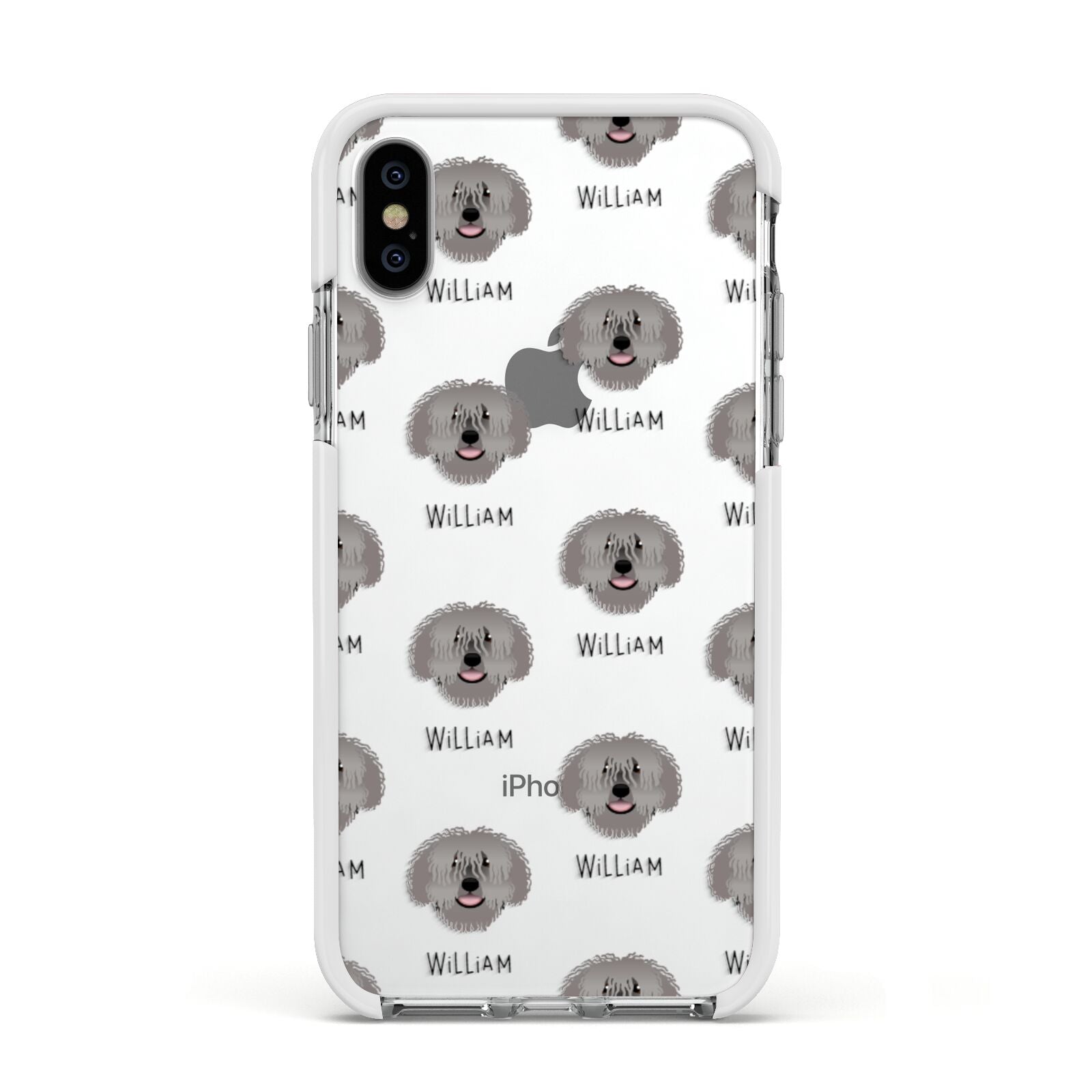 Spanish Water Dog Icon with Name Apple iPhone Xs Impact Case White Edge on Silver Phone