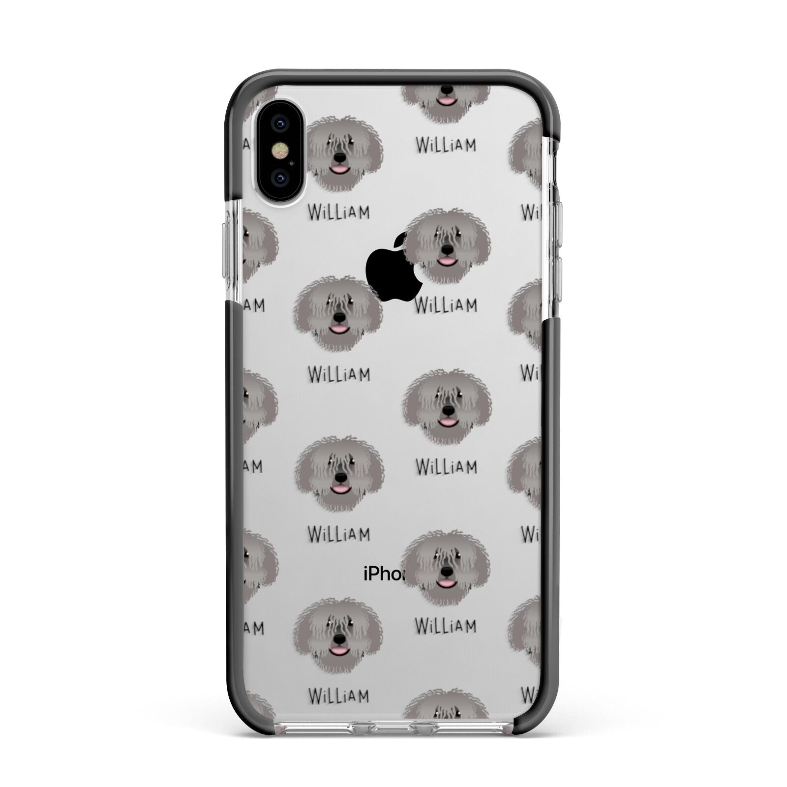 Spanish Water Dog Icon with Name Apple iPhone Xs Max Impact Case Black Edge on Silver Phone