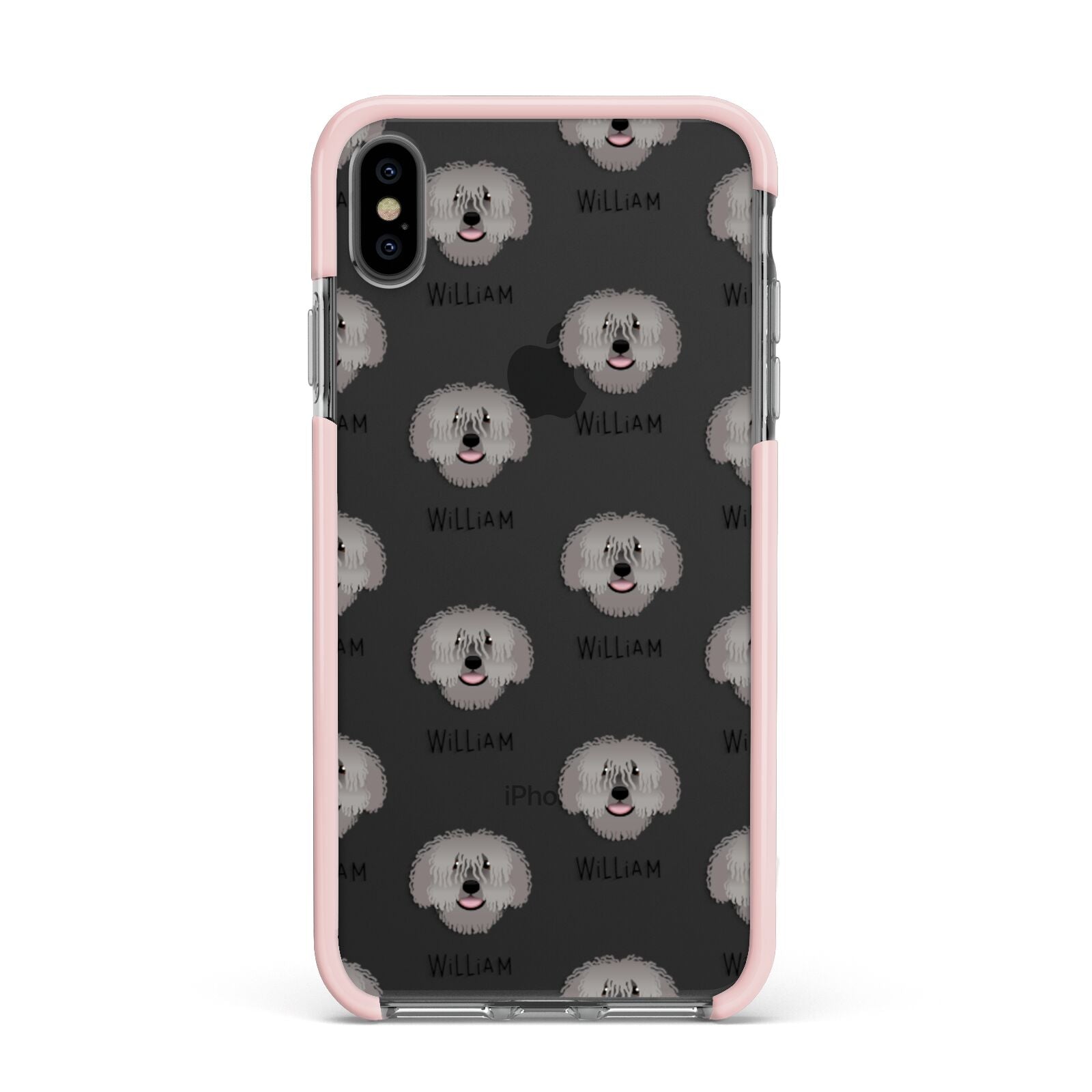 Spanish Water Dog Icon with Name Apple iPhone Xs Max Impact Case Pink Edge on Black Phone