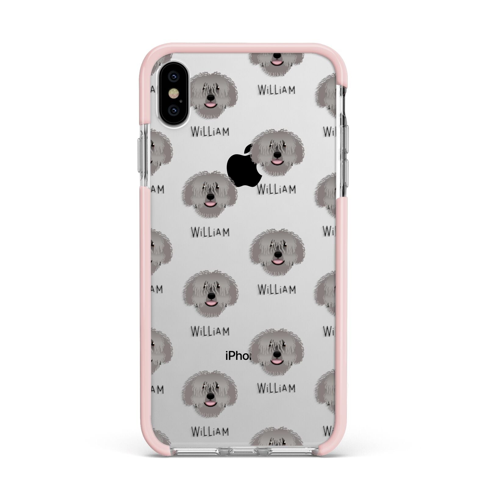 Spanish Water Dog Icon with Name Apple iPhone Xs Max Impact Case Pink Edge on Silver Phone
