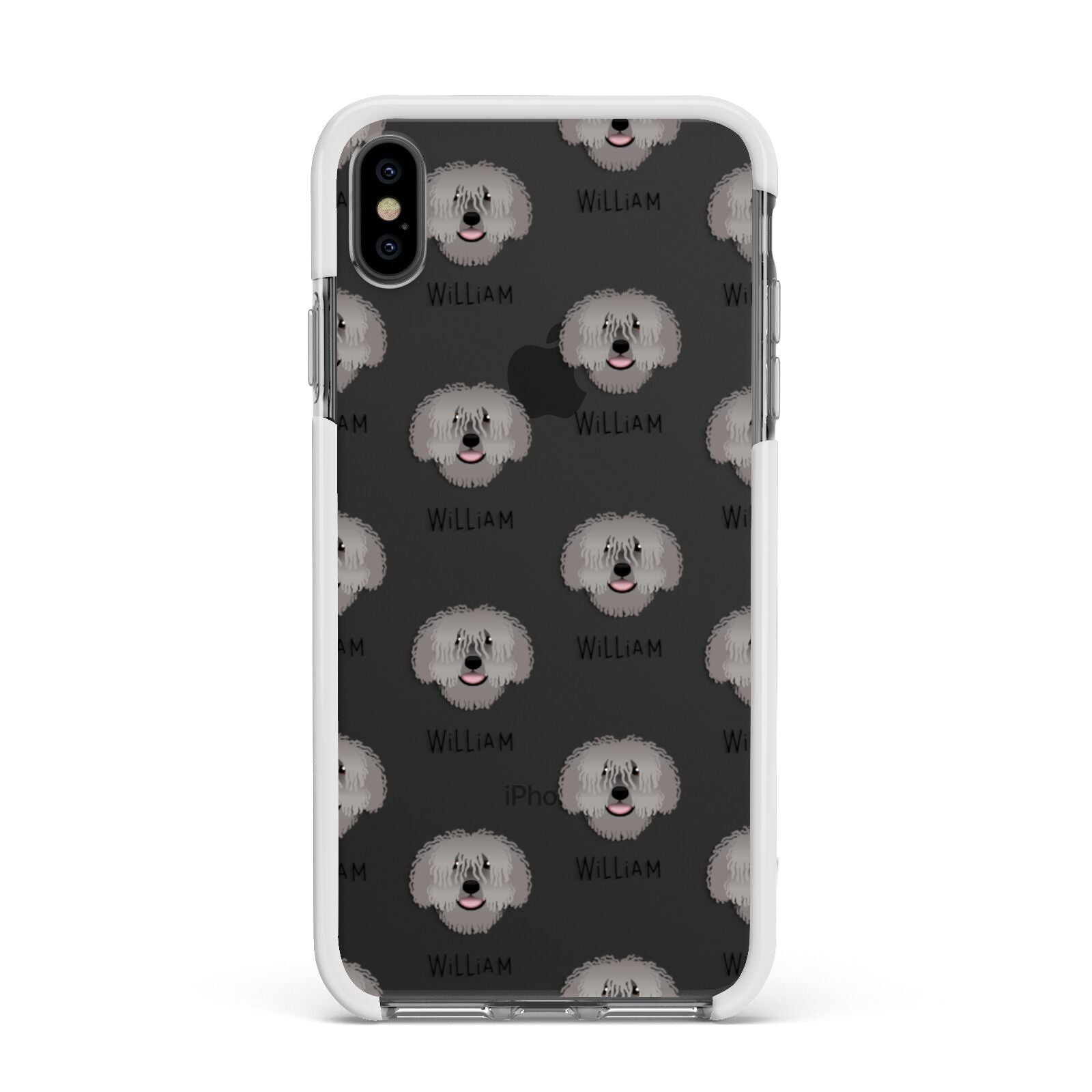 Spanish Water Dog Icon with Name Apple iPhone Xs Max Impact Case White Edge on Black Phone
