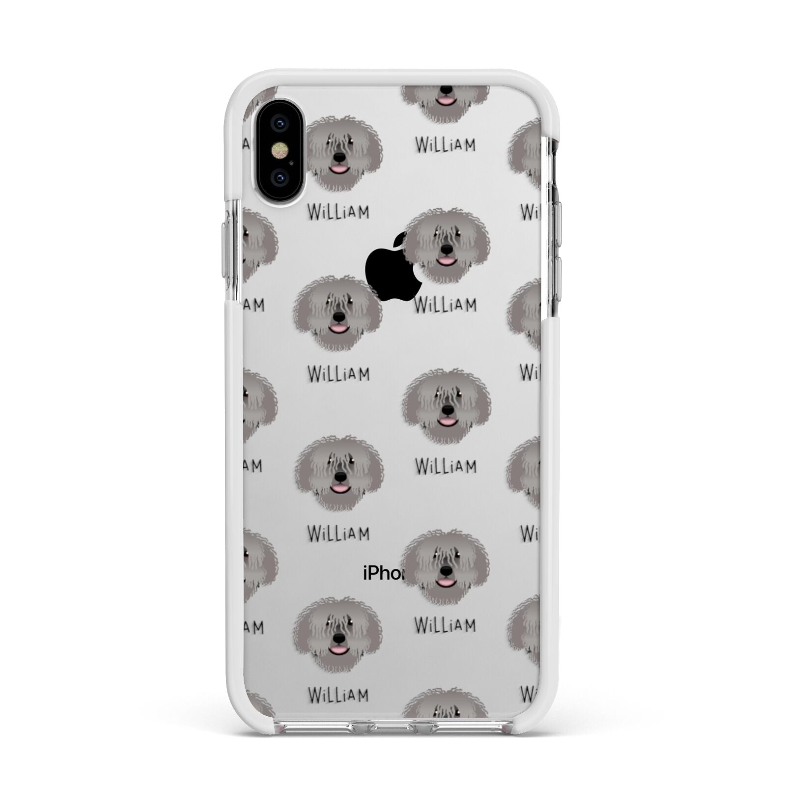 Spanish Water Dog Icon with Name Apple iPhone Xs Max Impact Case White Edge on Silver Phone
