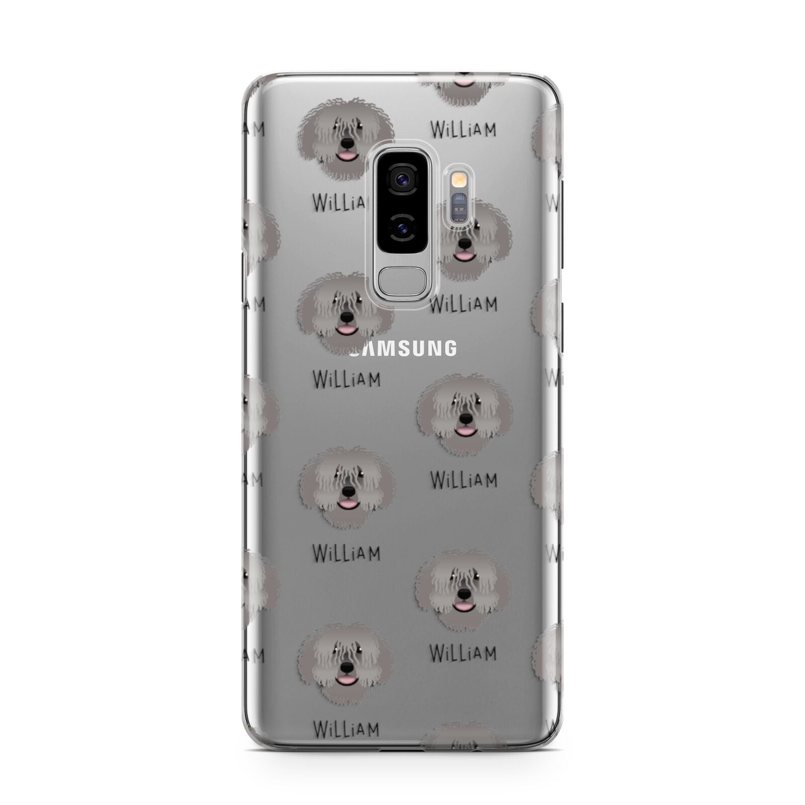 Spanish Water Dog Icon with Name Samsung Galaxy S9 Plus Case on Silver phone