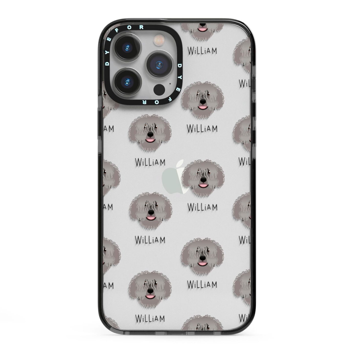 Spanish Water Dog Icon with Name iPhone 13 Pro Max Black Impact Case on Silver phone