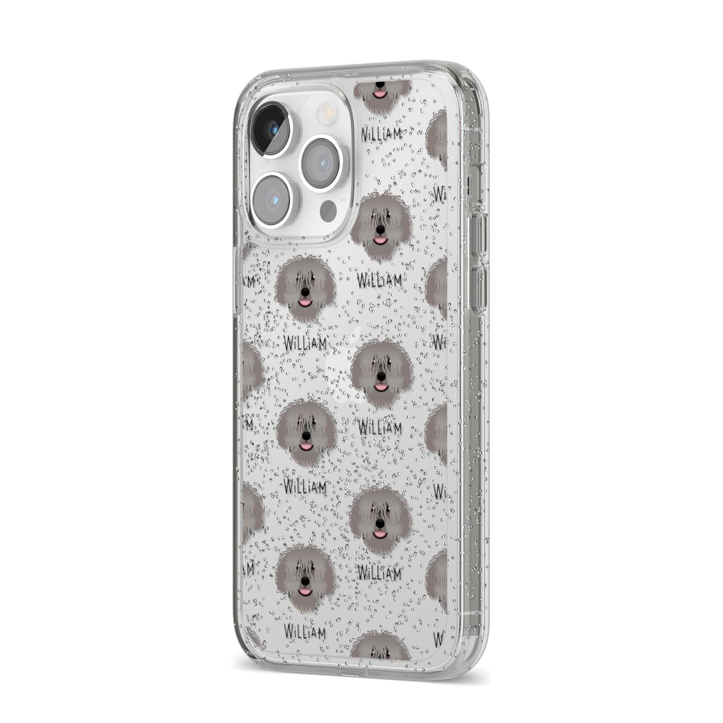 Spanish Water Dog Icon with Name iPhone 14 Pro Max Glitter Tough Case Silver Angled Image