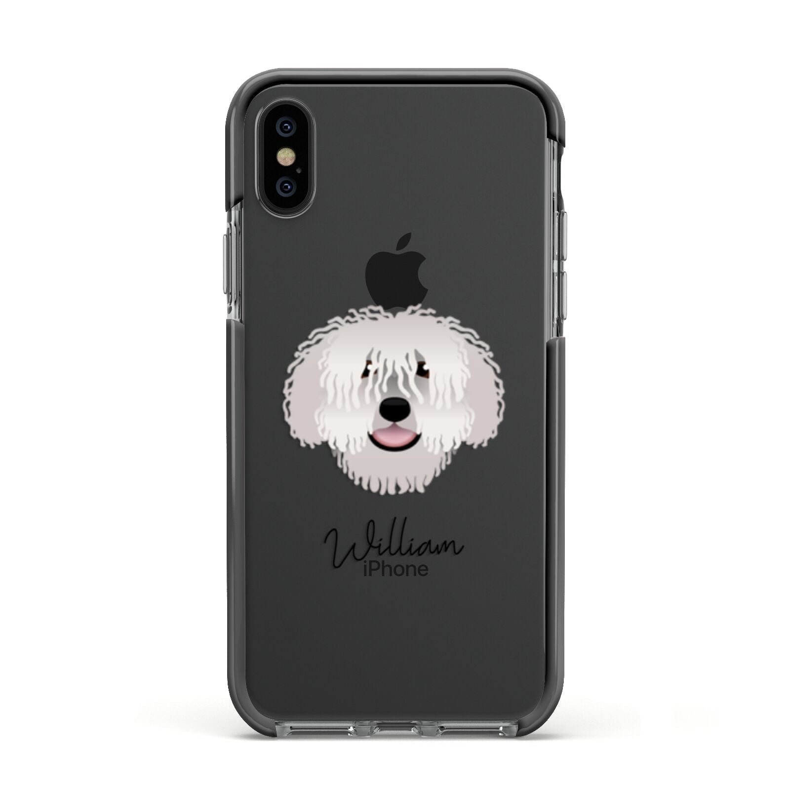 Spanish Water Dog Personalised Apple iPhone Xs Impact Case Black Edge on Black Phone