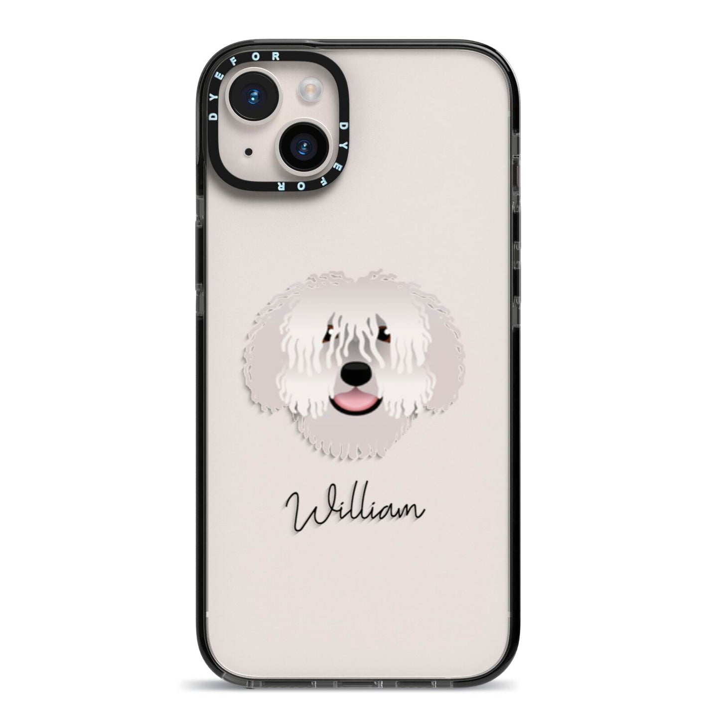 Spanish Water Dog Personalised iPhone 14 Plus Black Impact Case on Silver phone