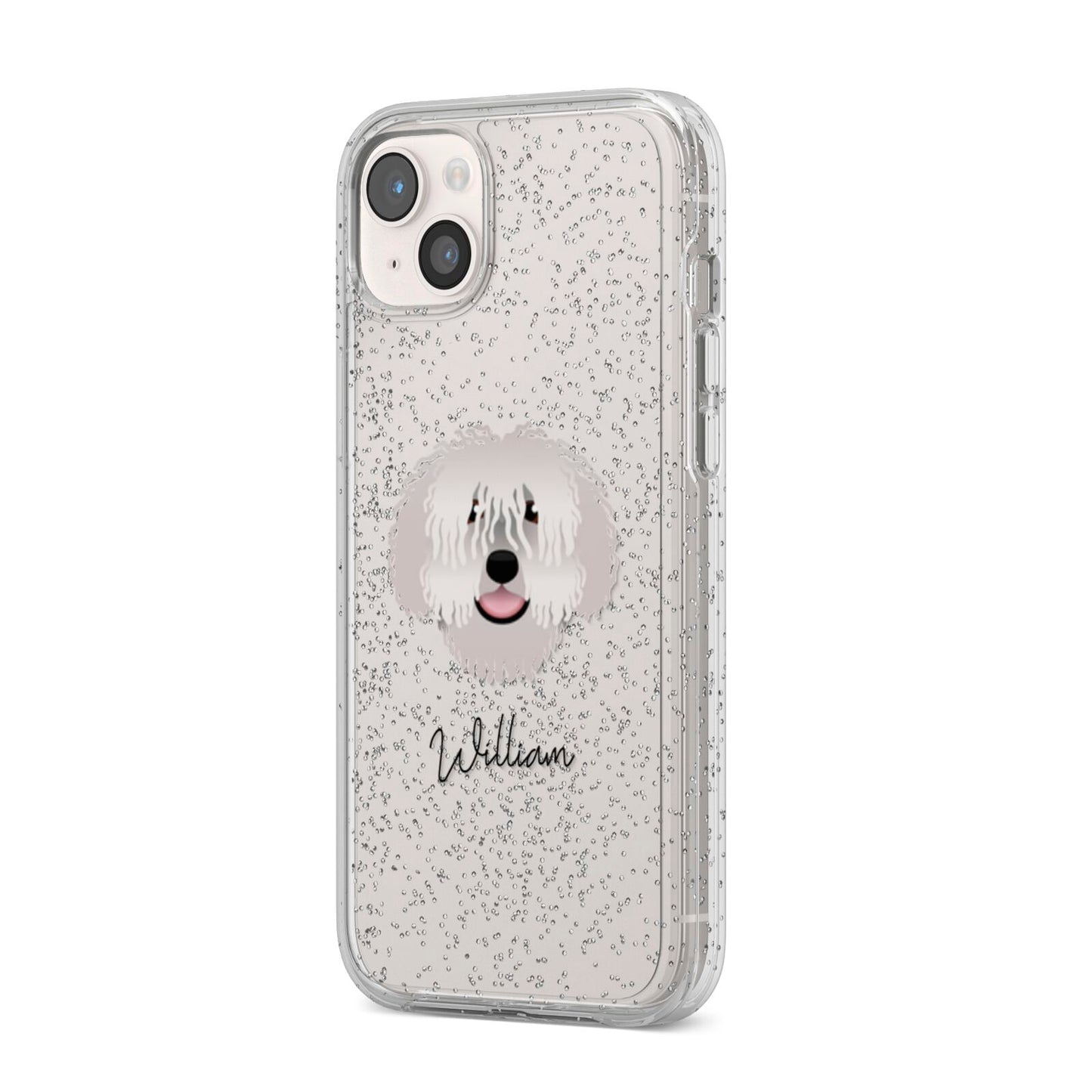 Spanish Water Dog Personalised iPhone 14 Plus Glitter Tough Case Starlight Angled Image