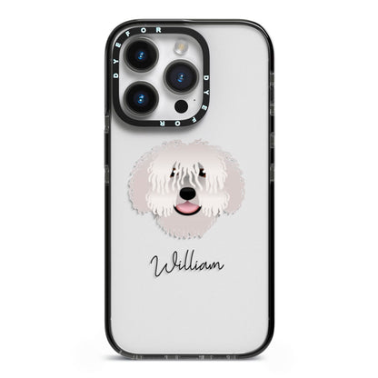 Spanish Water Dog Personalised iPhone 14 Pro Black Impact Case on Silver phone