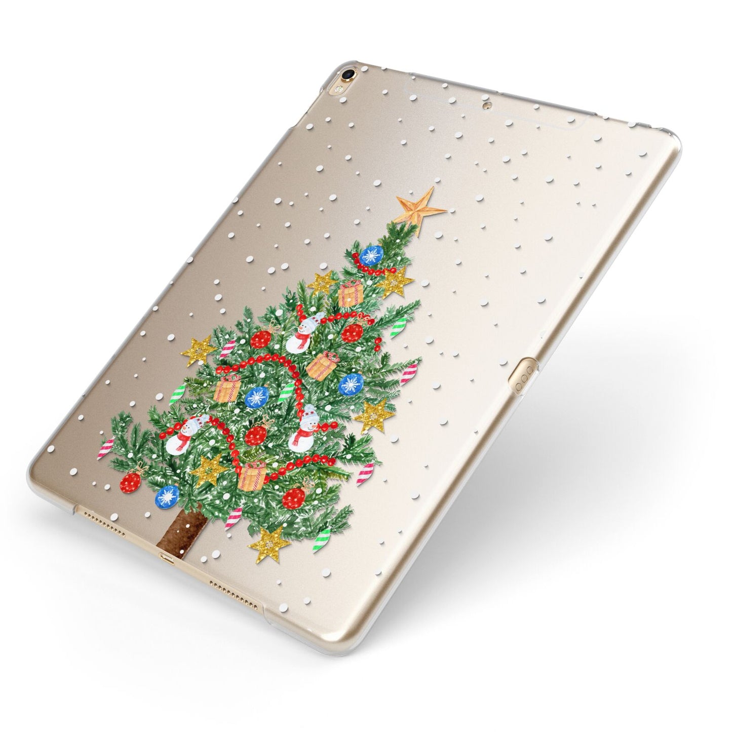 Sparkling Christmas Tree Apple iPad Case on Gold iPad Side View