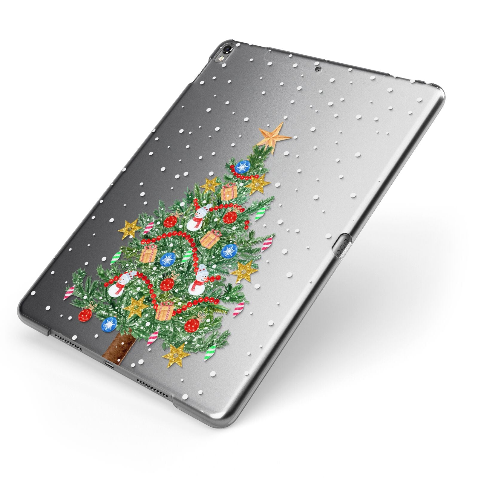 Sparkling Christmas Tree Apple iPad Case on Grey iPad Side View