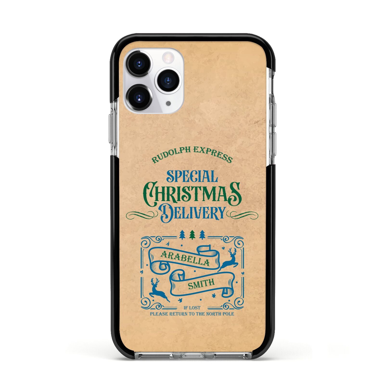 Special Christmas Delivery Personalised Apple iPhone 11 Pro in Silver with Black Impact Case