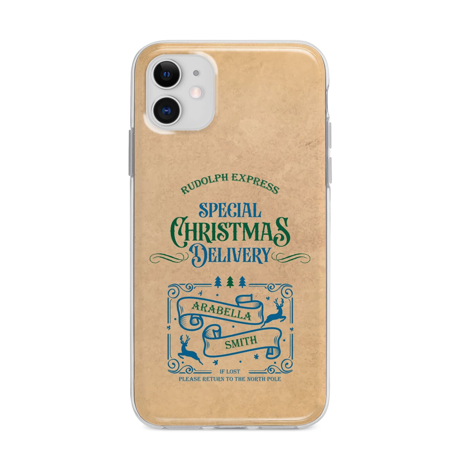 Special Christmas Delivery Personalised Apple iPhone 11 in White with Bumper Case