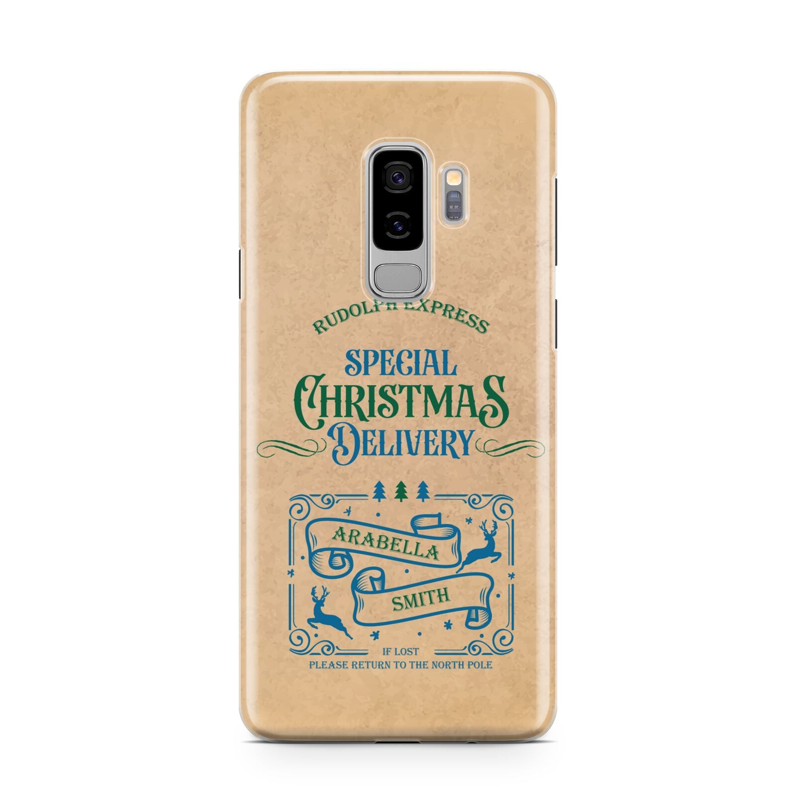 Special Christmas Delivery Personalised Samsung Galaxy S9 Plus Case on Silver phone