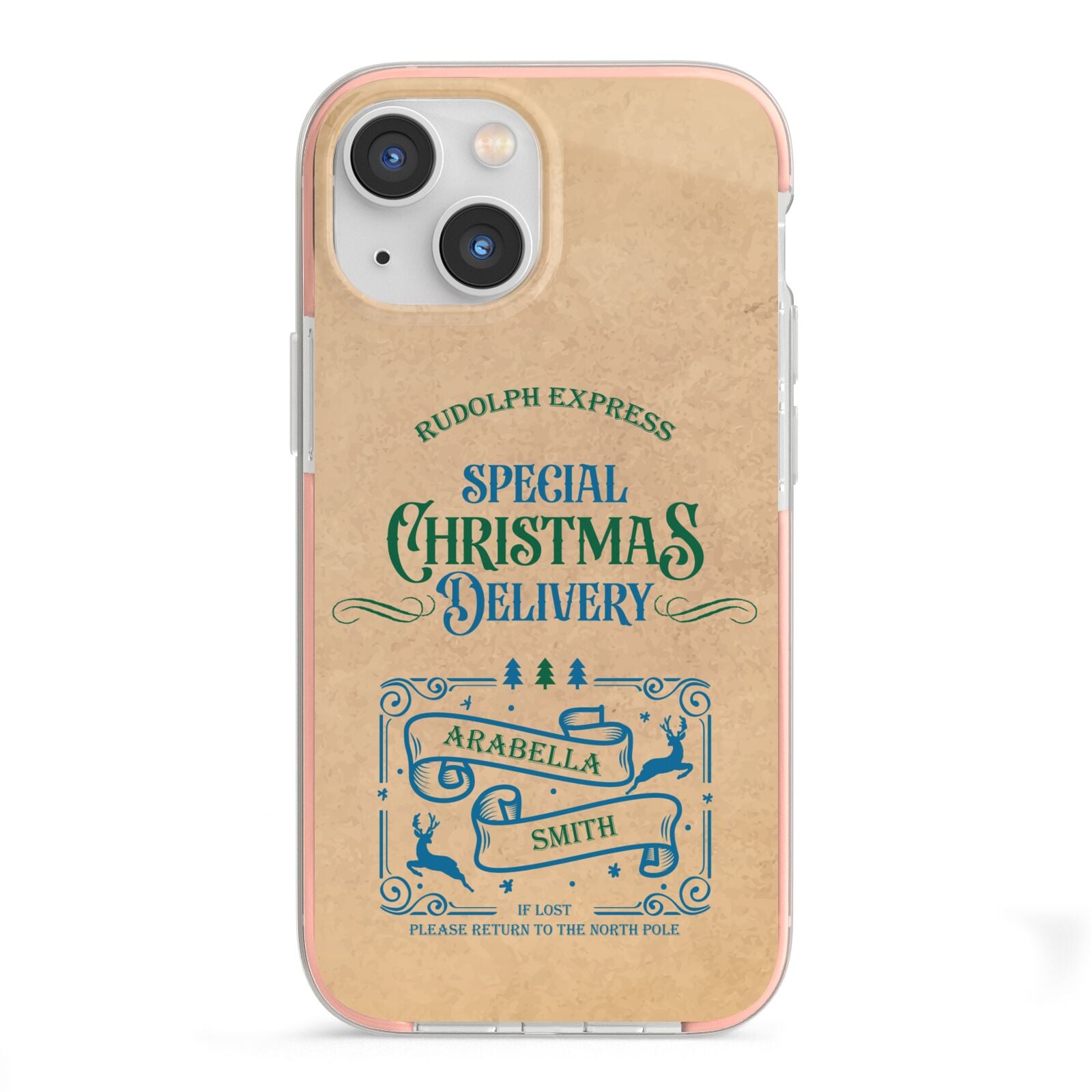 Special Christmas Delivery Personalised iPhone 13 Mini TPU Impact Case with Pink Edges