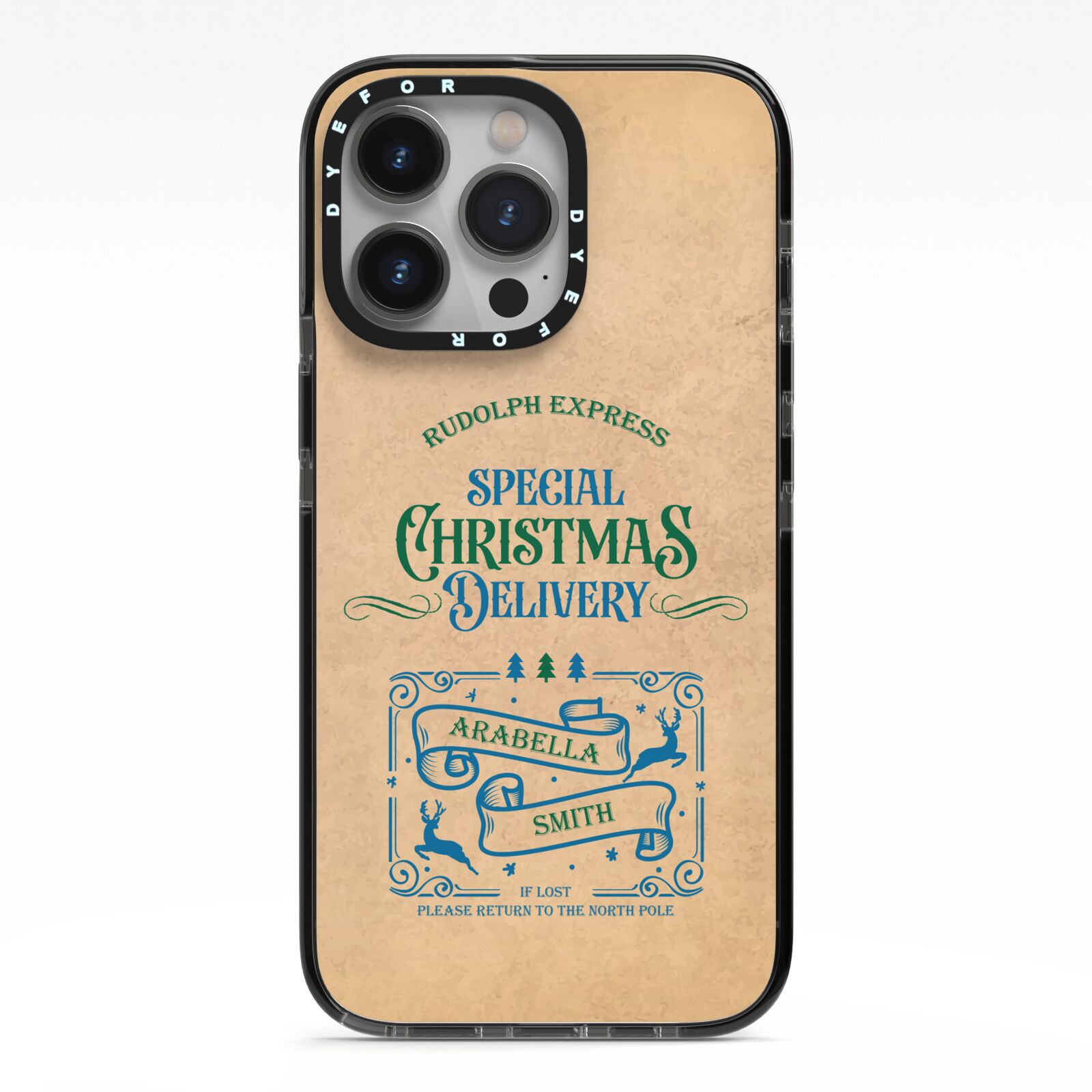 Special Christmas Delivery Personalised iPhone 13 Pro Black Impact Case on Silver phone