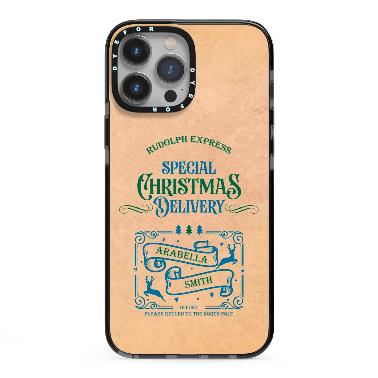 Special Christmas Delivery Personalised iPhone 13 Pro Max Black Impact Case on Silver phone