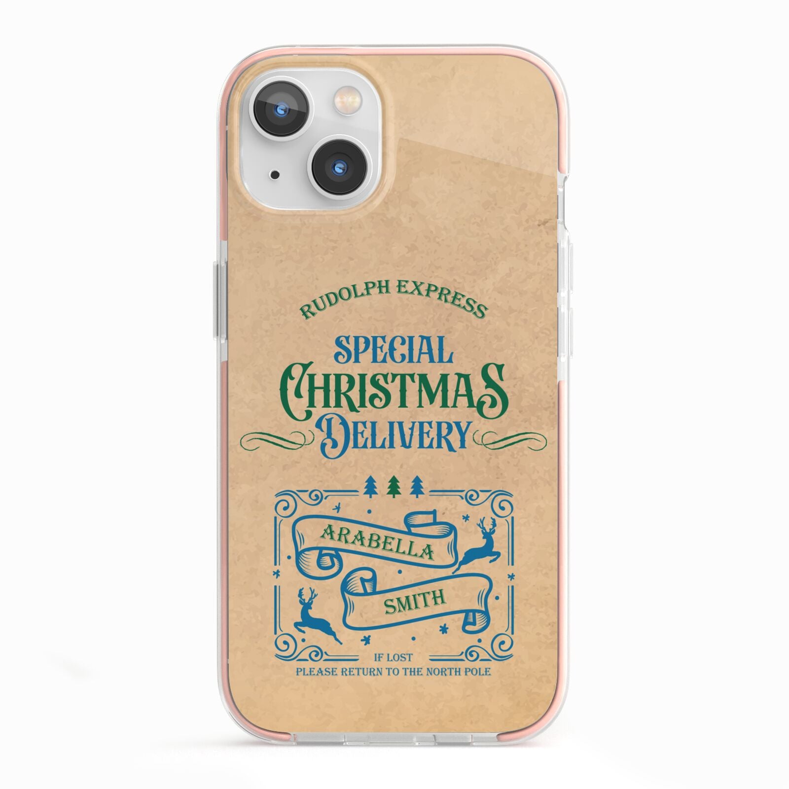 Special Christmas Delivery Personalised iPhone 13 TPU Impact Case with Pink Edges