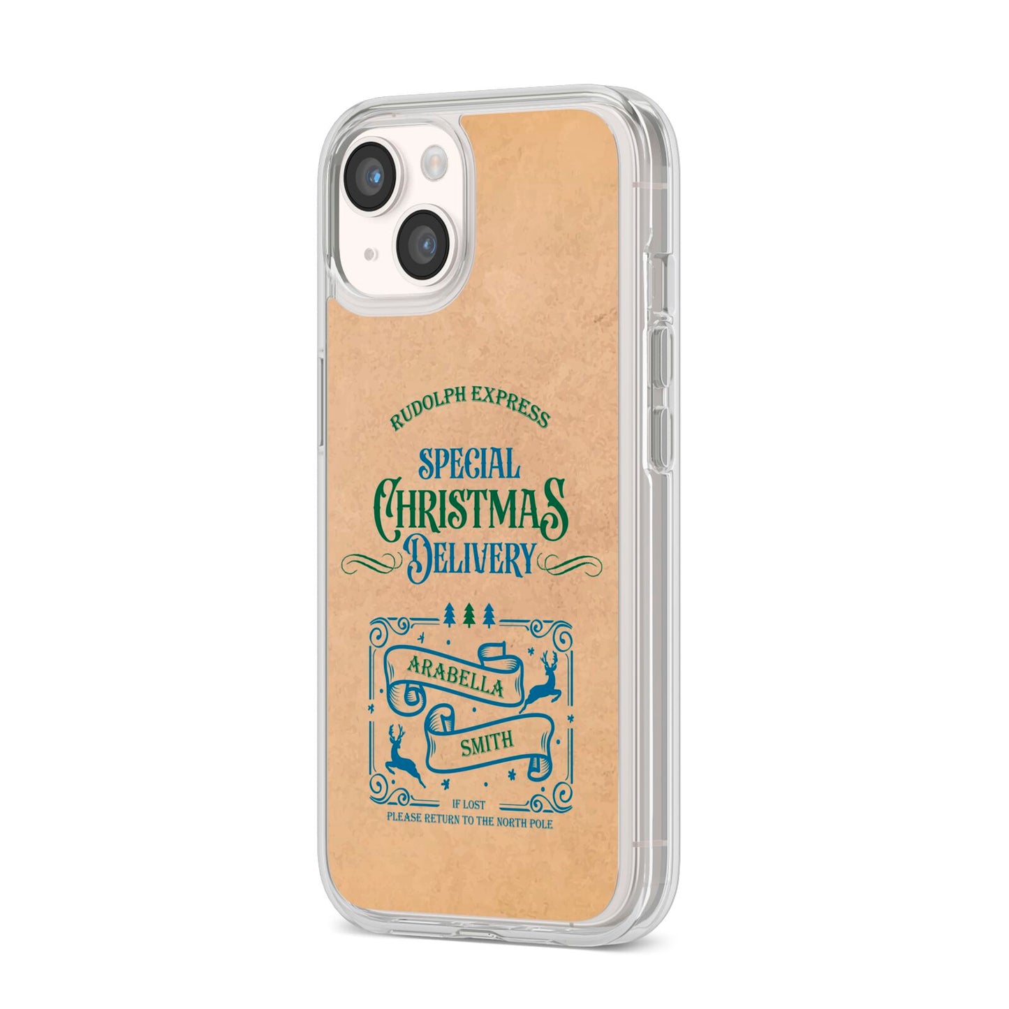 Special Christmas Delivery Personalised iPhone 14 Clear Tough Case Starlight Angled Image