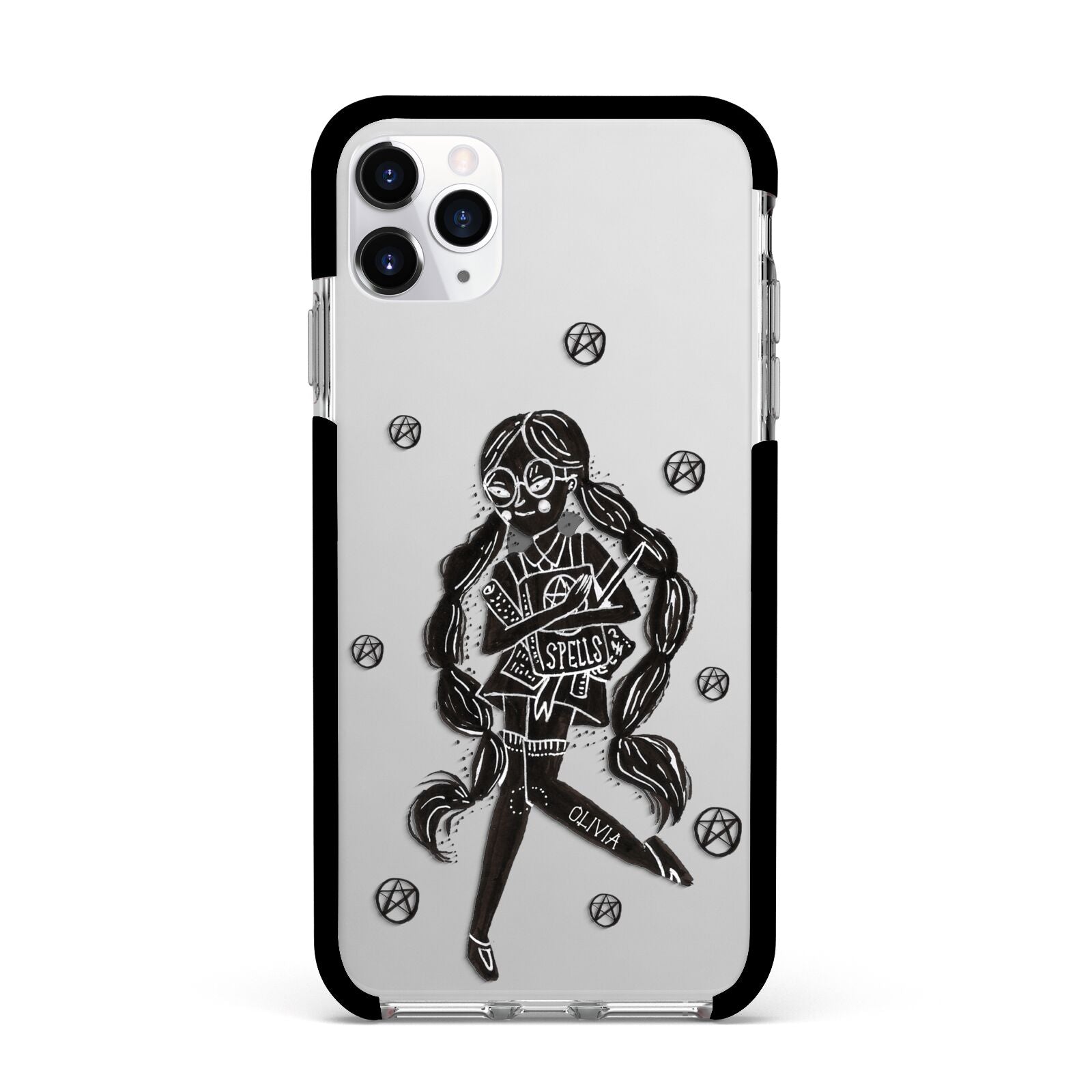 Spells Girl Halloween Personalised Apple iPhone 11 Pro Max in Silver with Black Impact Case